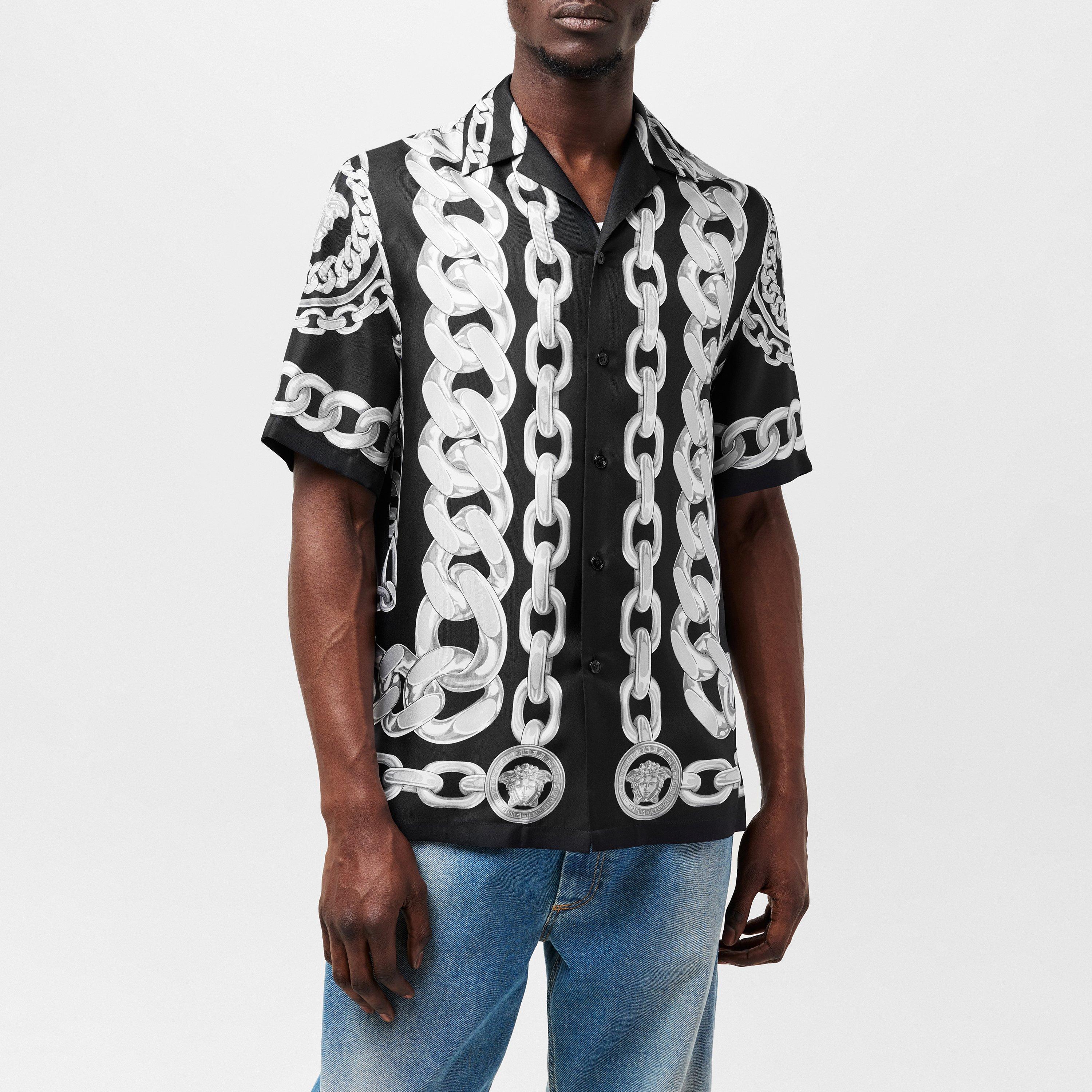 Black/White - Versace - Chains Silk Shirt - 3