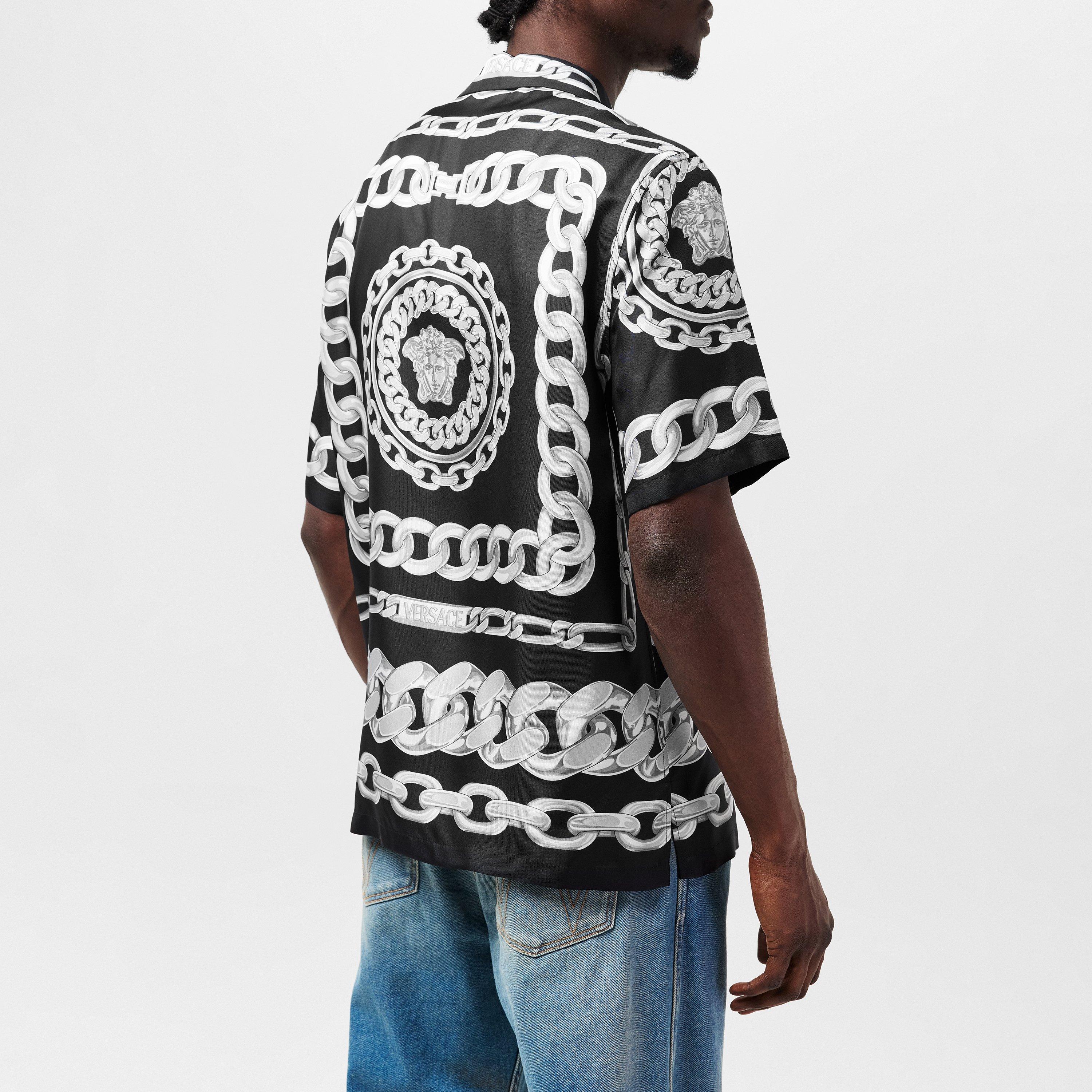 Black/White - Versace - Chains Silk Shirt - 4