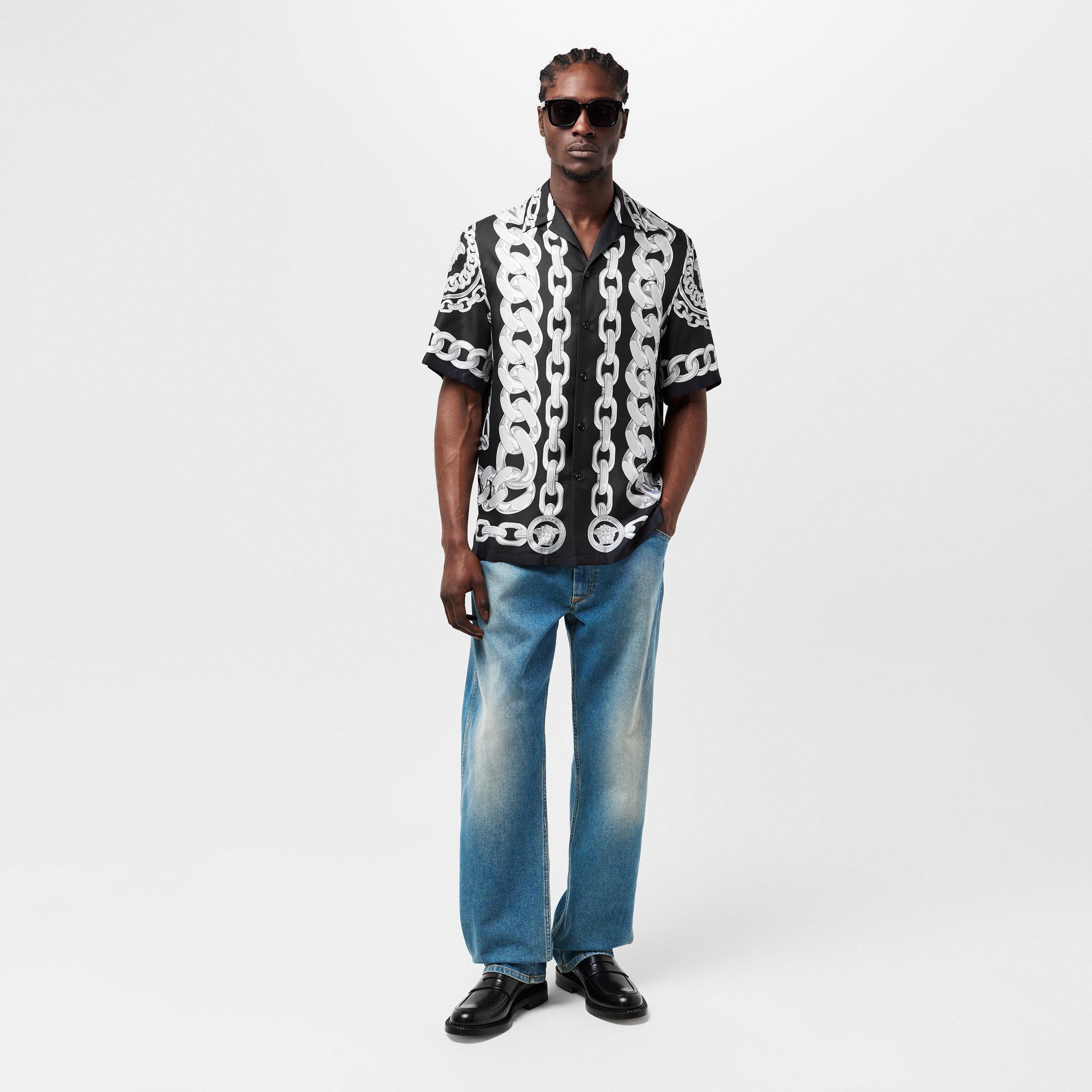 Black/White - Versace - Chains Silk Shirt - 5