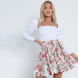 I Saw It First Floral Print Tie Waist Skater Skirt