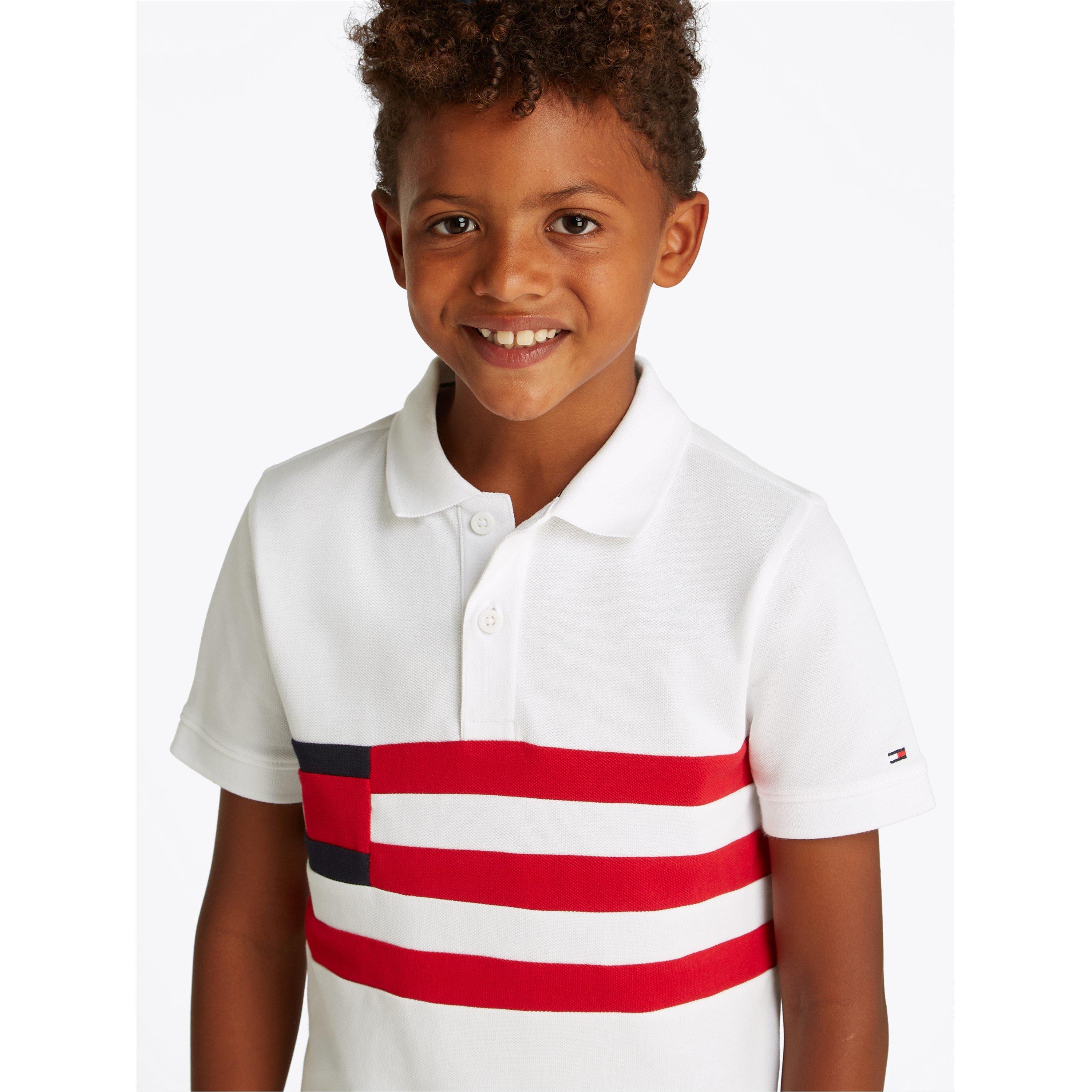 Tommy Hilfiger Boys Kids' Flag Colour Block Short Sleeve Polo Shirt - White Yaf - 14Y