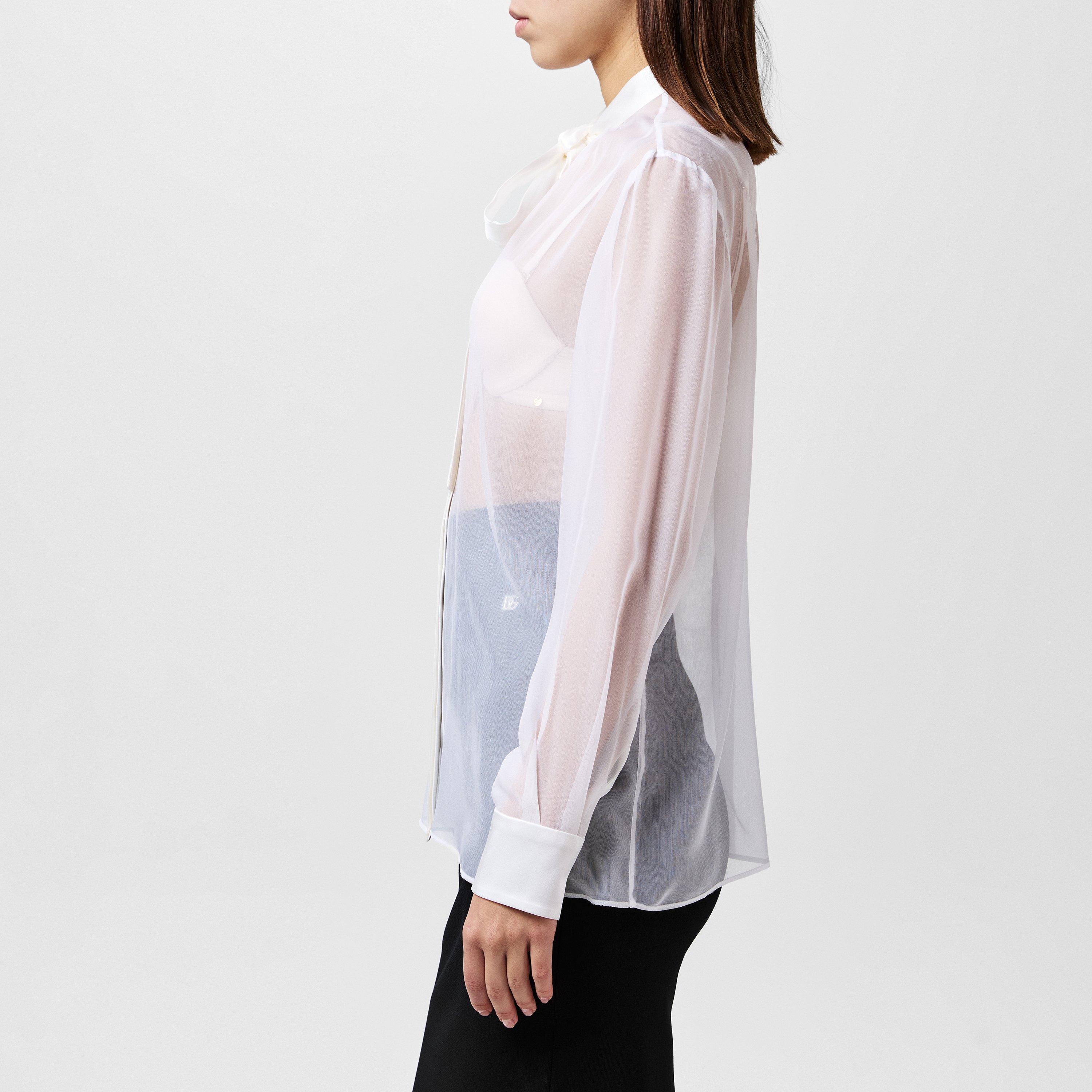 Bianco - Dolce and Gabbana - Sheer Bow Blouse - 2