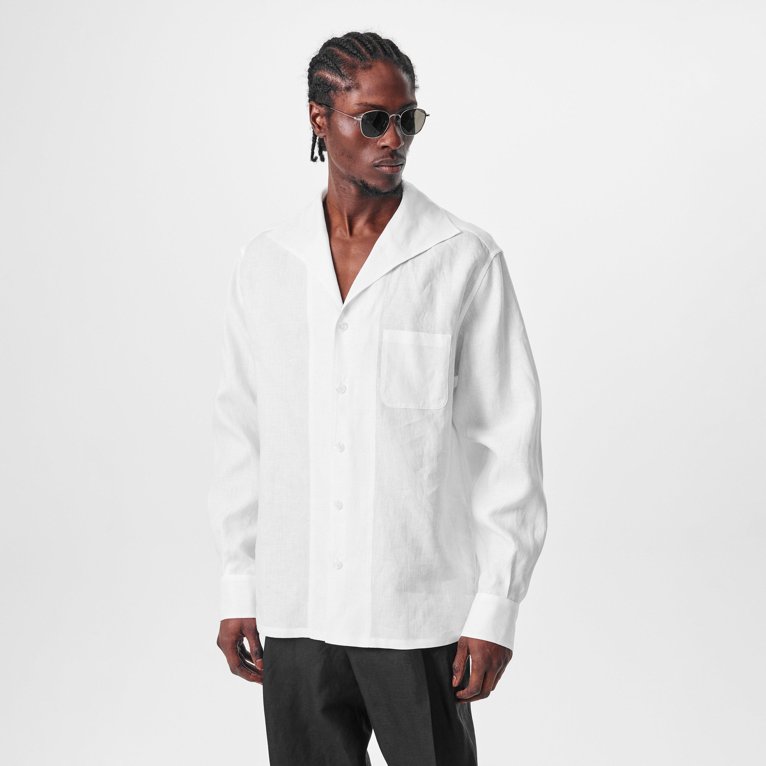 White - Dolce and Gabbana - Long Sleeve Linen Shirt - 3