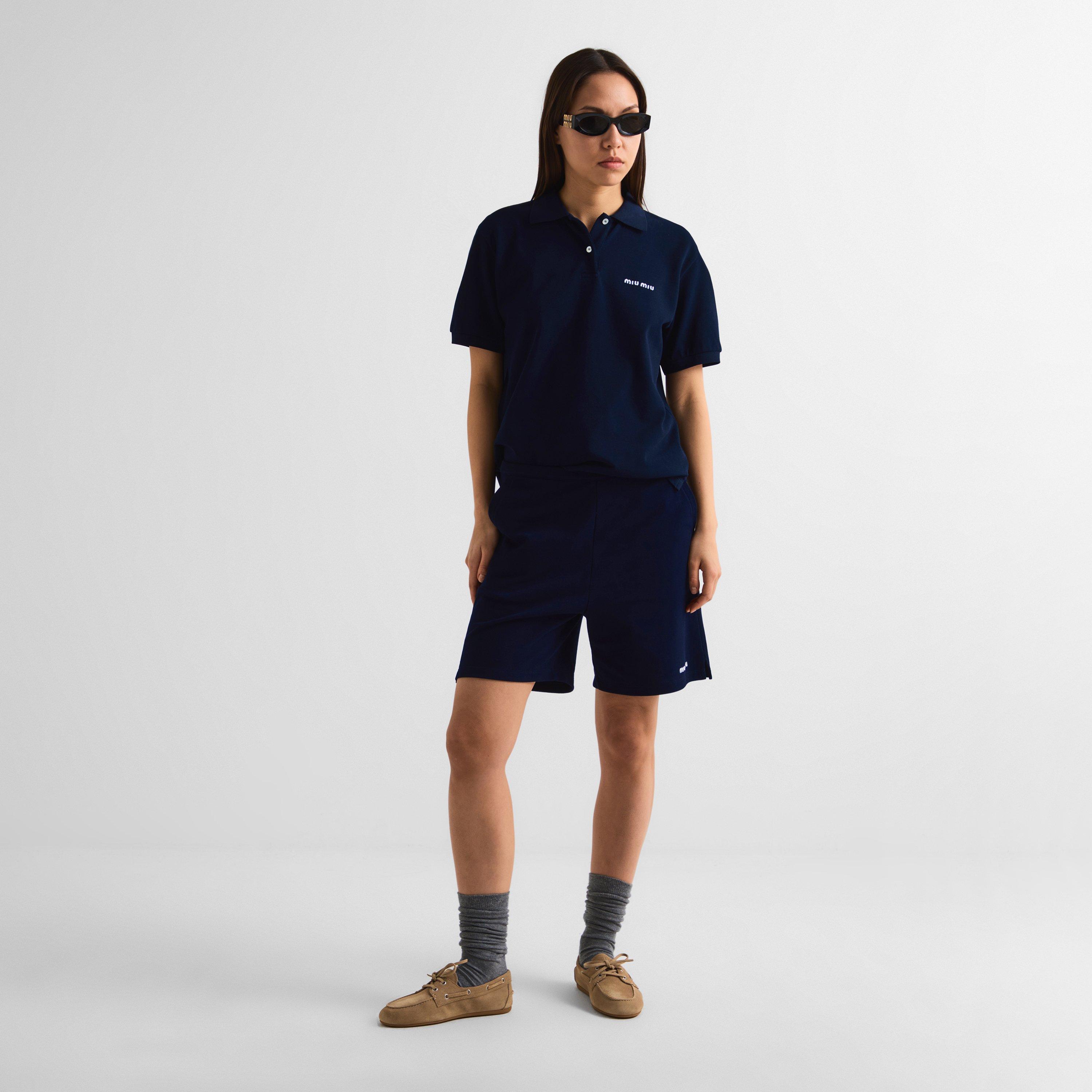Navy - Miu Miu - Women's Soft Fleece Jogger Shorts - 6