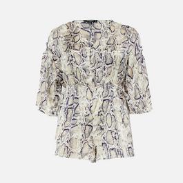 Missguided Plus Size Snake Print Flared Sleeve Playsuit