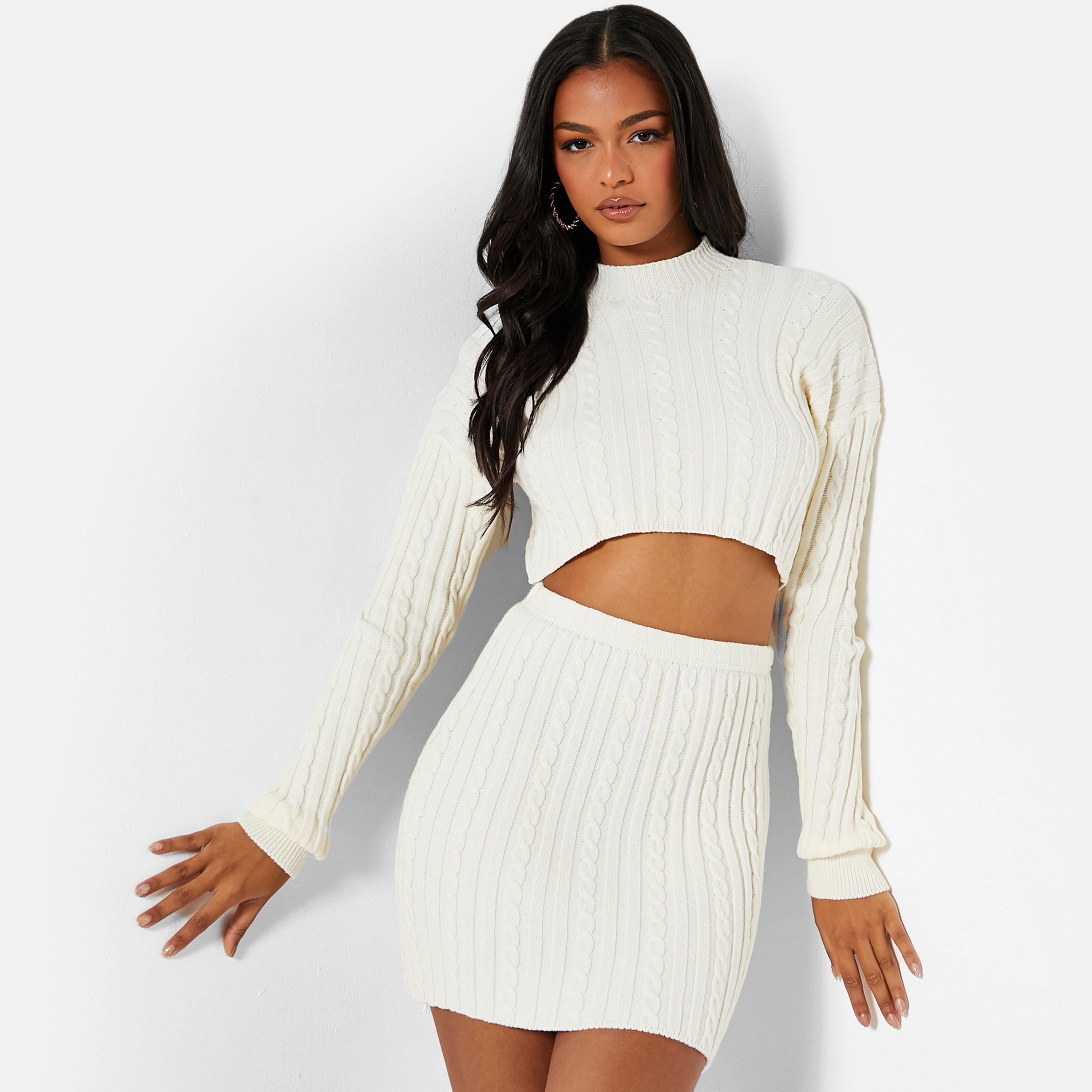 Cream - I Saw It First - ISAWITFIRST Cable Knit Mini Skirt - 1