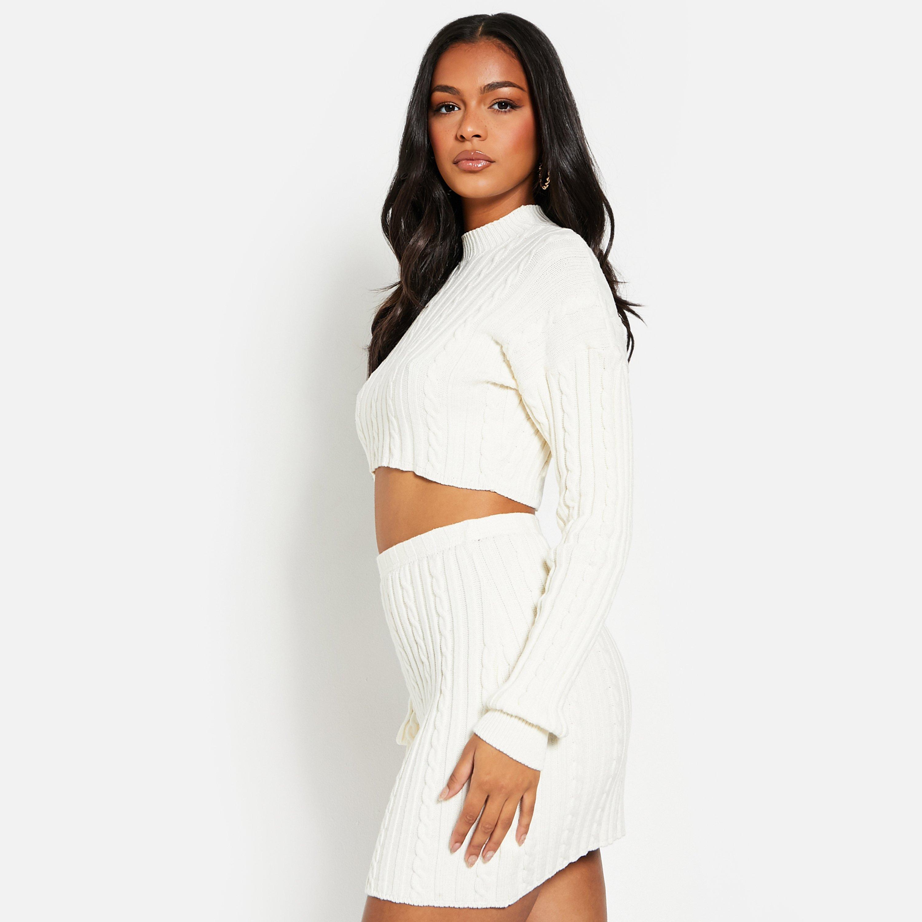 Cream - I Saw It First - ISAWITFIRST Cable Knit Mini Skirt - 2