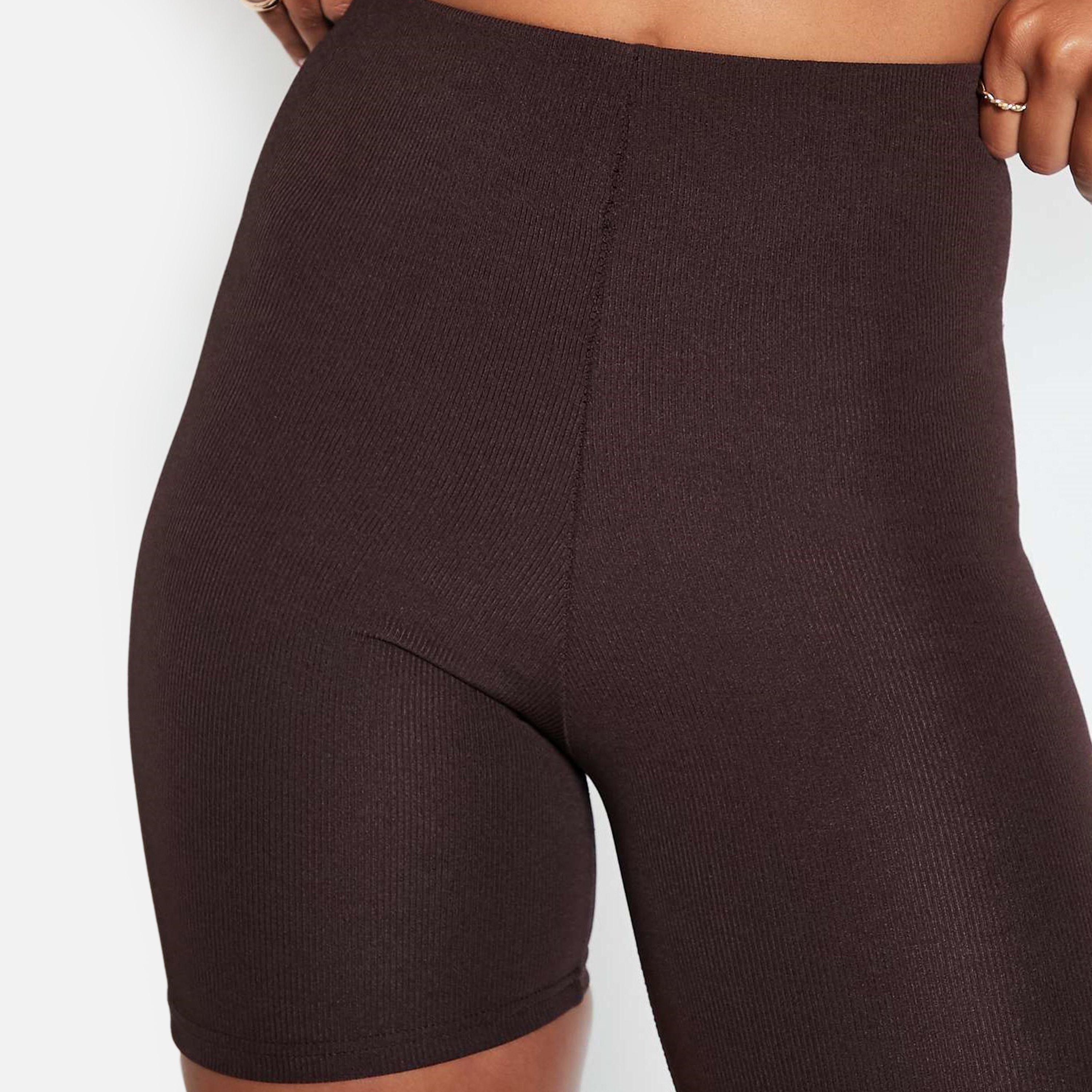 Chocolate - I Saw It First - ISAWITFIRST Rib High Waist Cycling Shorts - 3