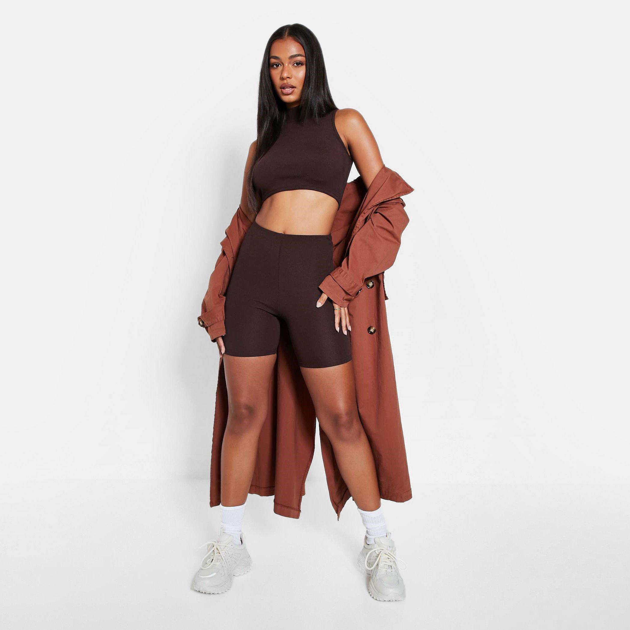 Chocolate - I Saw It First - ISAWITFIRST Rib High Waist Cycling Shorts - 4