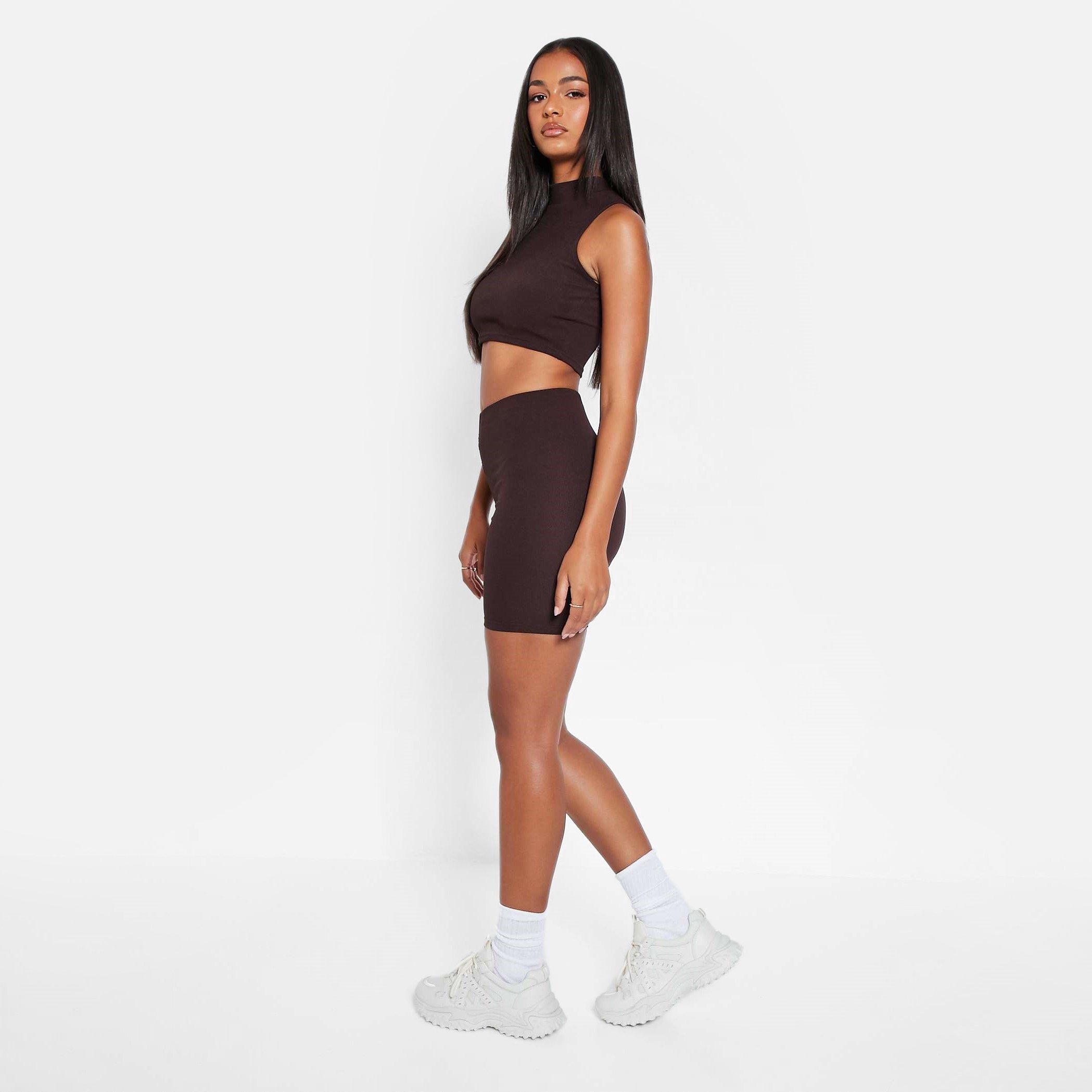 Chocolate - I Saw It First - ISAWITFIRST Rib High Waist Cycling Shorts - 5
