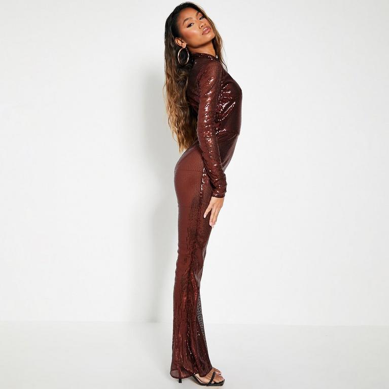 Bronce - I Saw It First - ISAWITFIRST Sequin High Neck Flared Leg Jumpsuit - 2