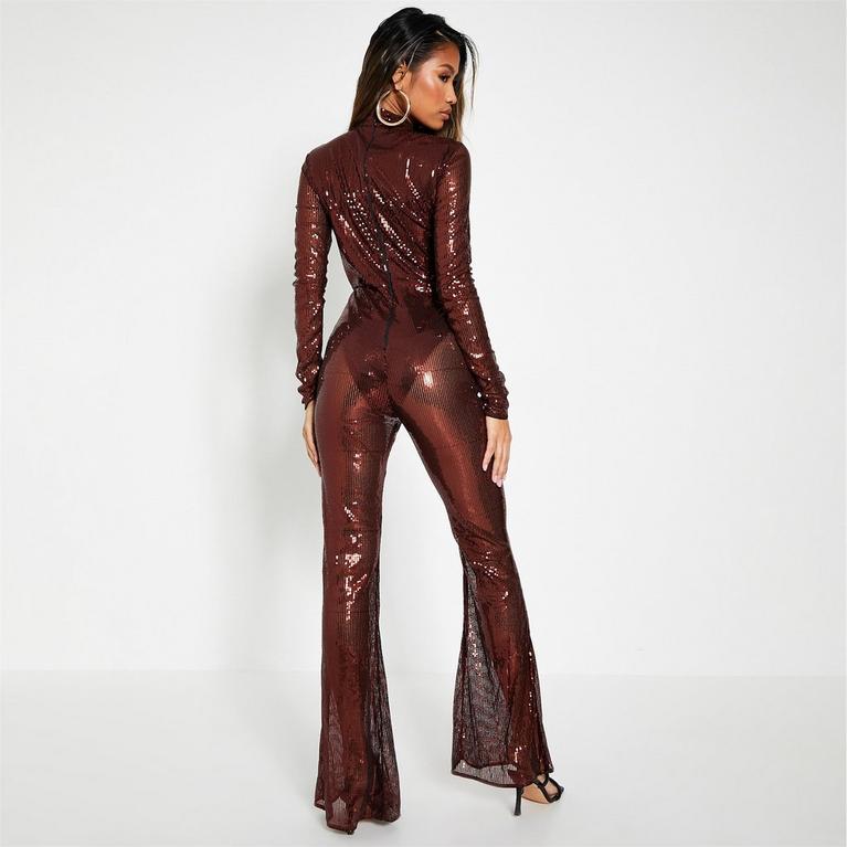 Bronce - I Saw It First - ISAWITFIRST Sequin High Neck Flared Leg Jumpsuit - 3