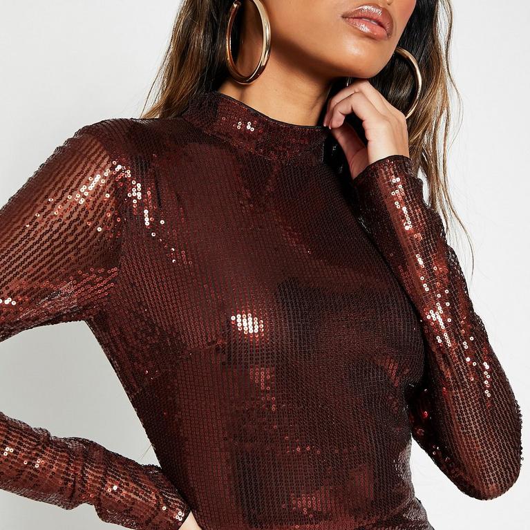 Bronce - I Saw It First - ISAWITFIRST Sequin High Neck Flared Leg Jumpsuit - 5