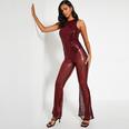 ISAWITFIRST Sequin Racer Neck Sleeveless Flared Leg Jumpsuit