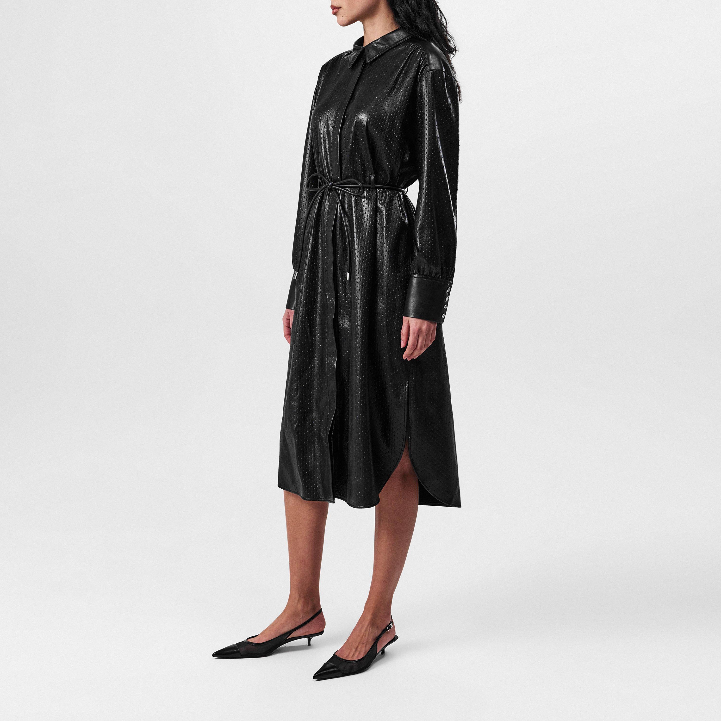 Black 001 - Boss - Women's Belted Elegant Shirt Collar Dress - 2