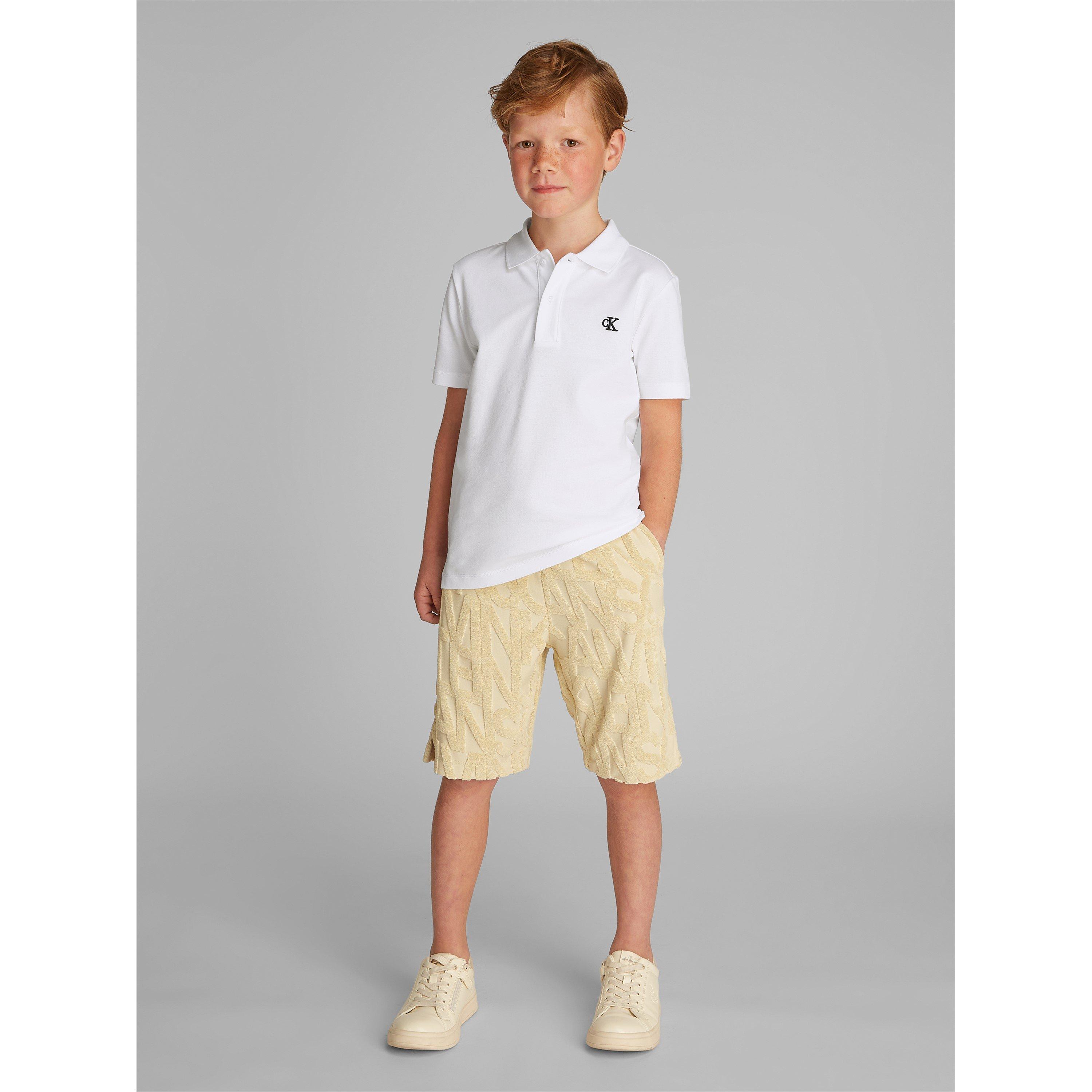 Calvin Klein Jeans Kids' Essential Short Sleeve Polo Shirt - White YAF - Size 8Y