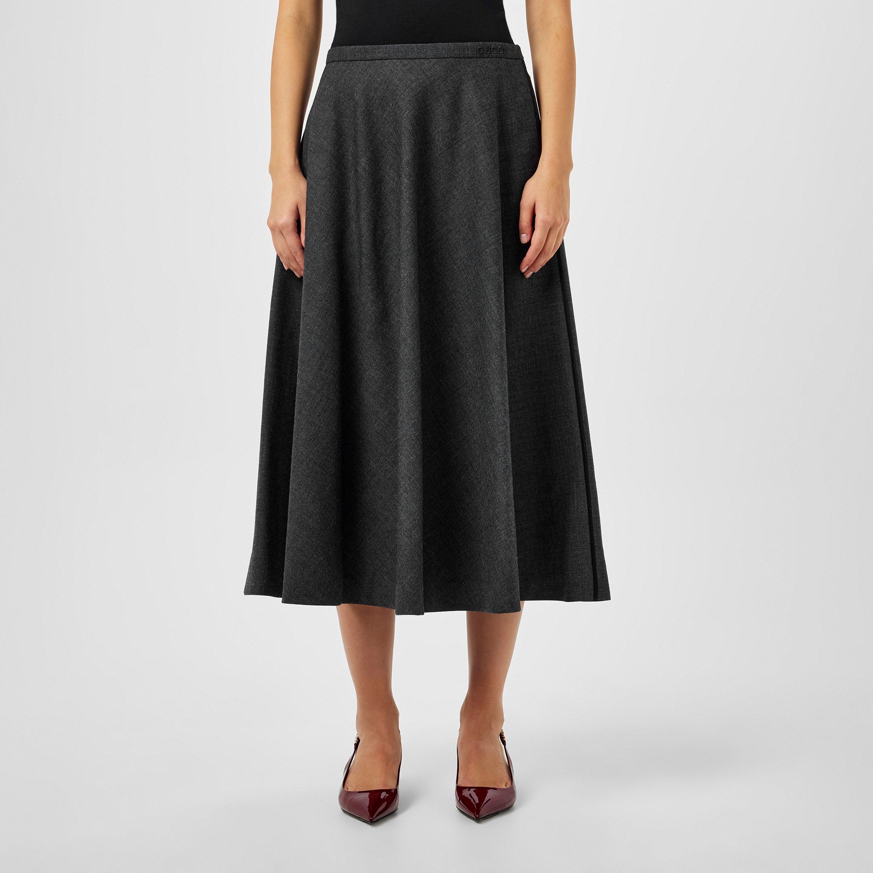 Medium Grey/Mix - Gucci - Women's Plain Wool Midi Skirt - 3