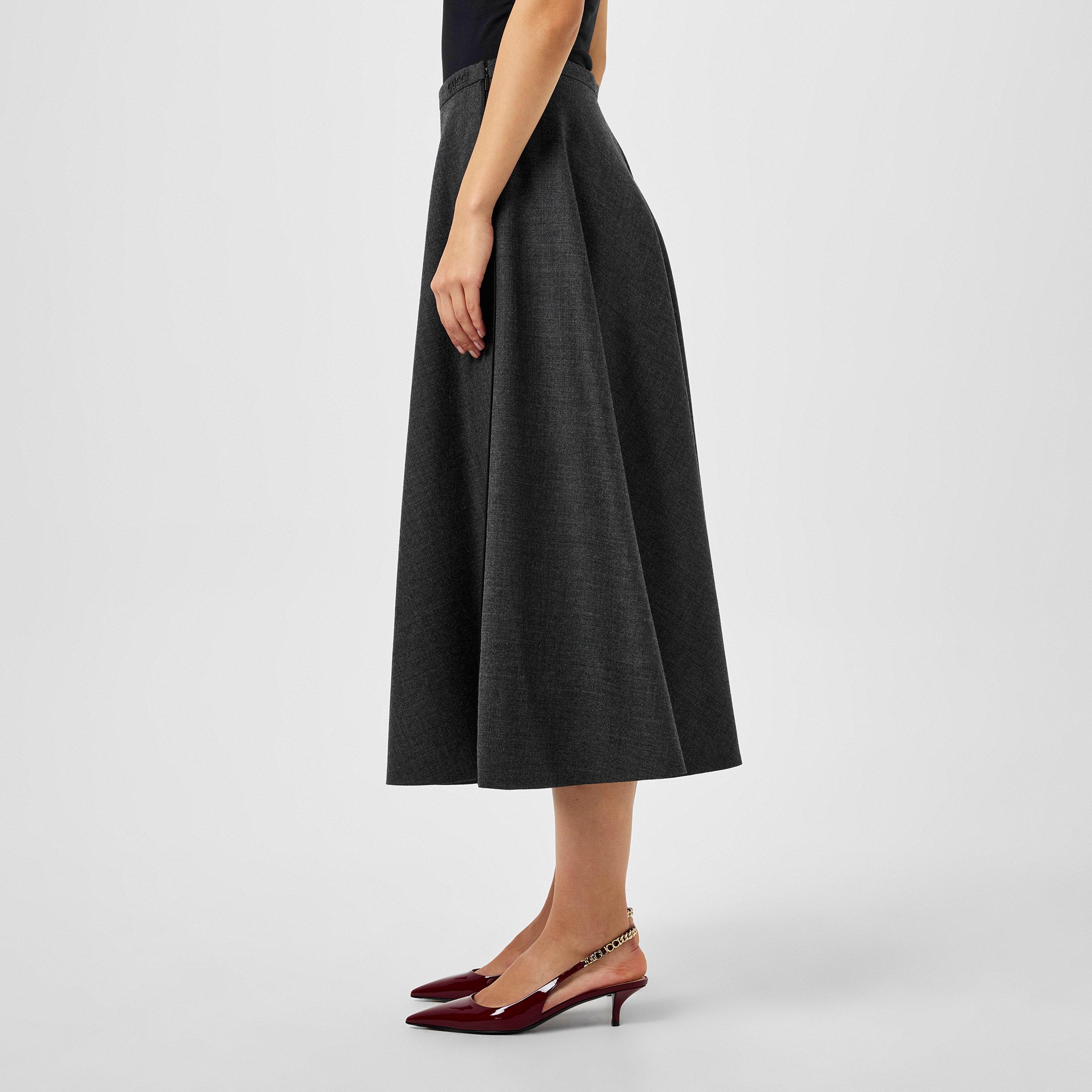 Medium Grey/Mix - Gucci - Women's Plain Wool Midi Skirt - 5