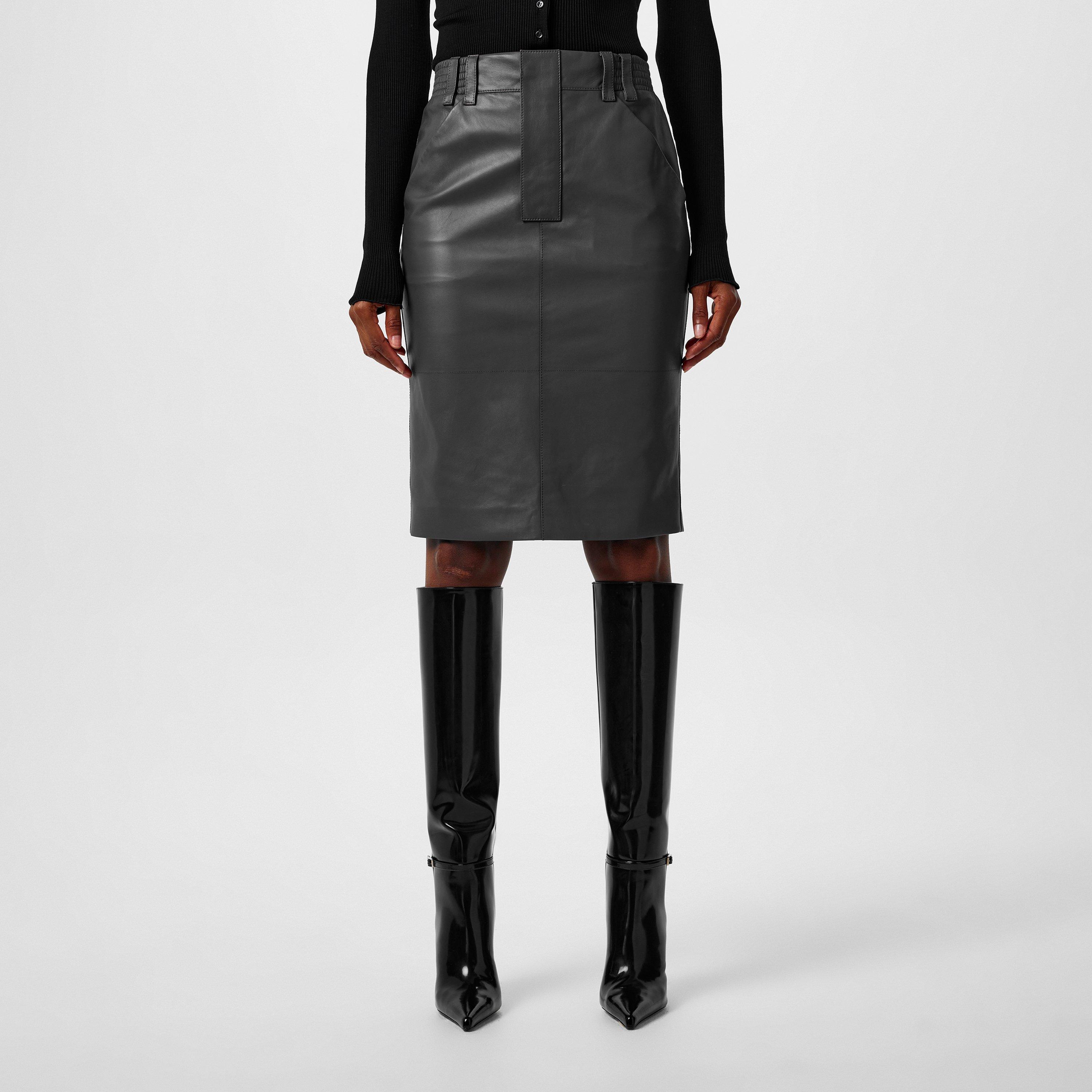 Saint Laurent Pencil Skirt In Shiny Lambskin - Gris Macadam - Size 8 (36)