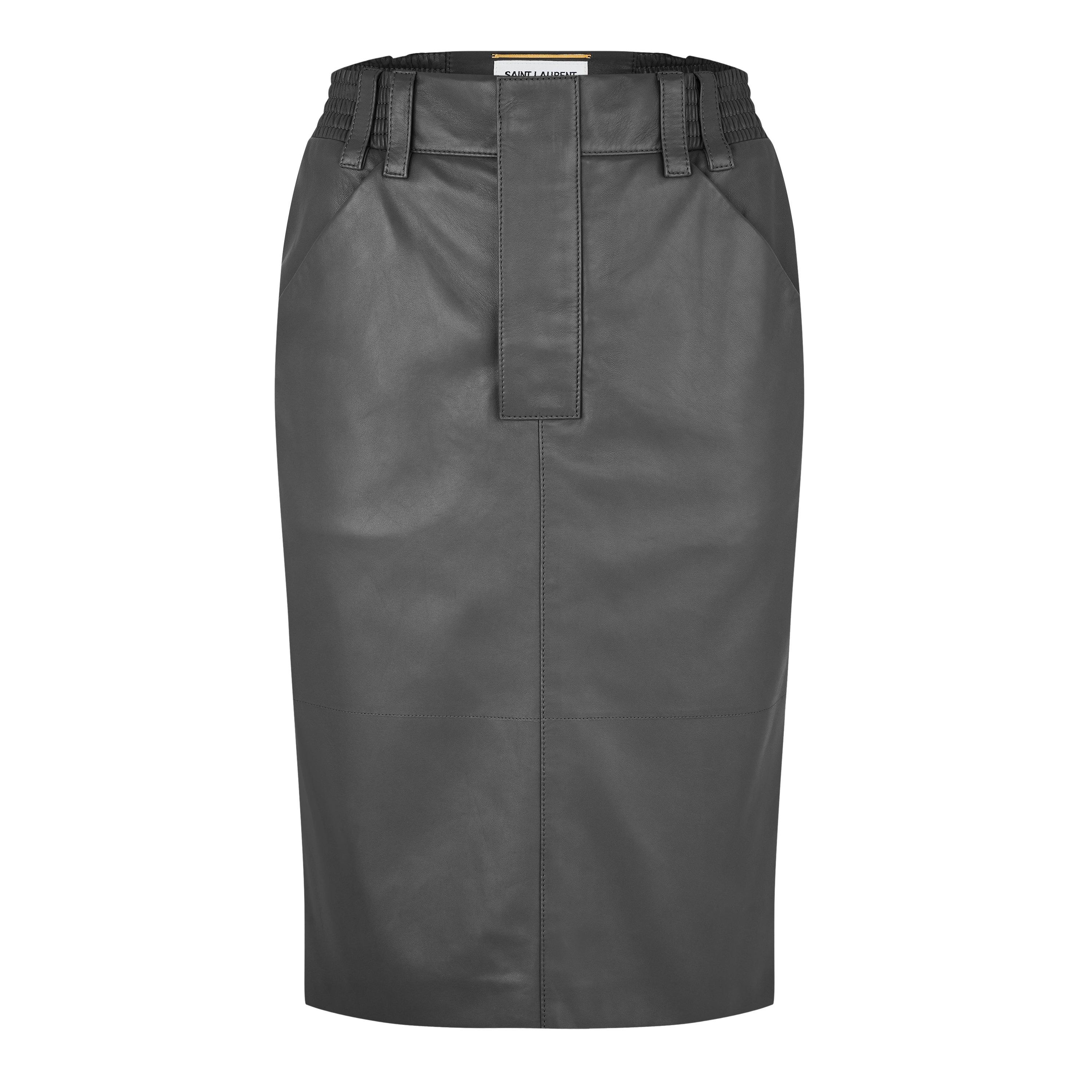 Gris Macadam - Saint Laurent - Pencil Skirt In Shiny Lambskin - 5