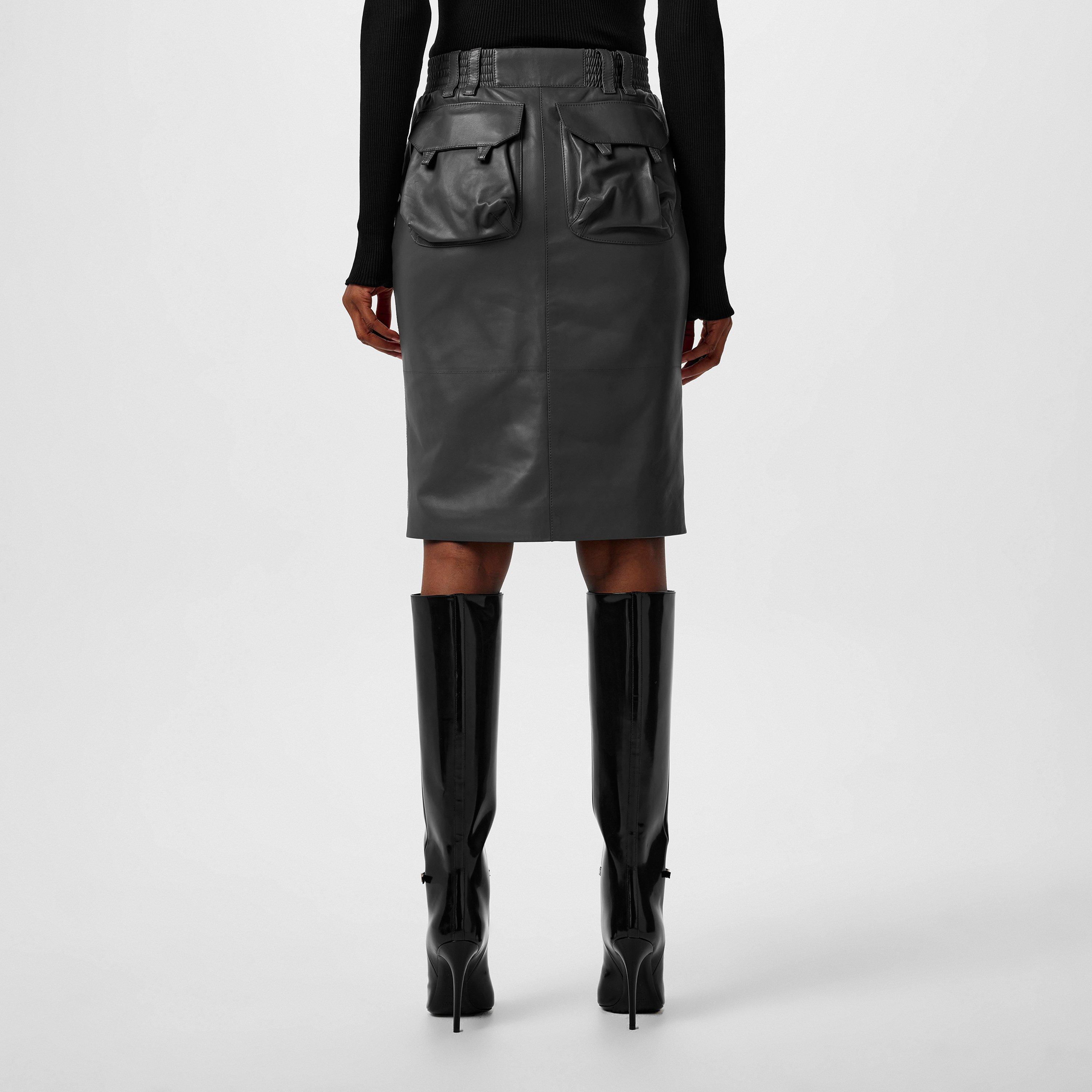Gris Macadam - Saint Laurent - Pencil Skirt In Shiny Lambskin - 3
