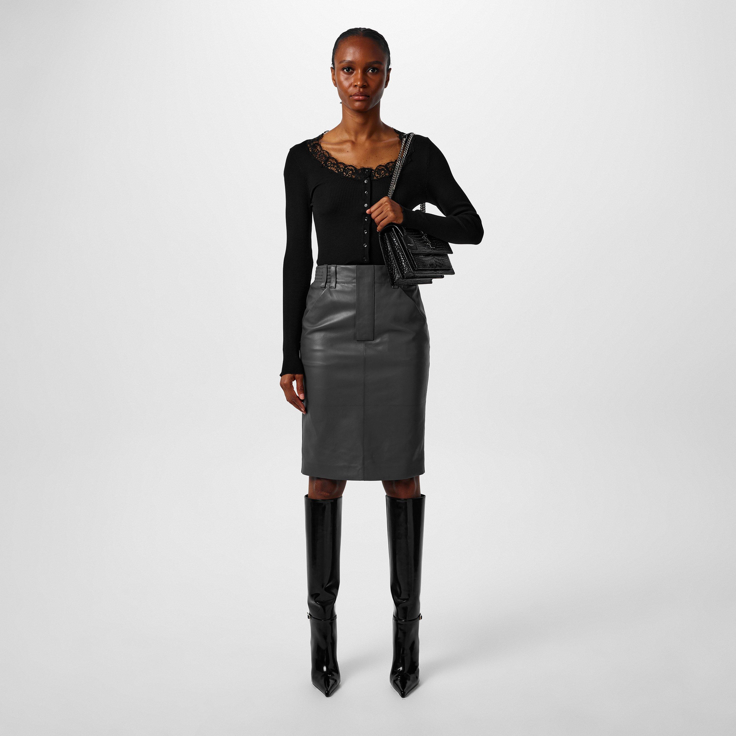Gris Macadam - Saint Laurent - Pencil Skirt In Shiny Lambskin - 4