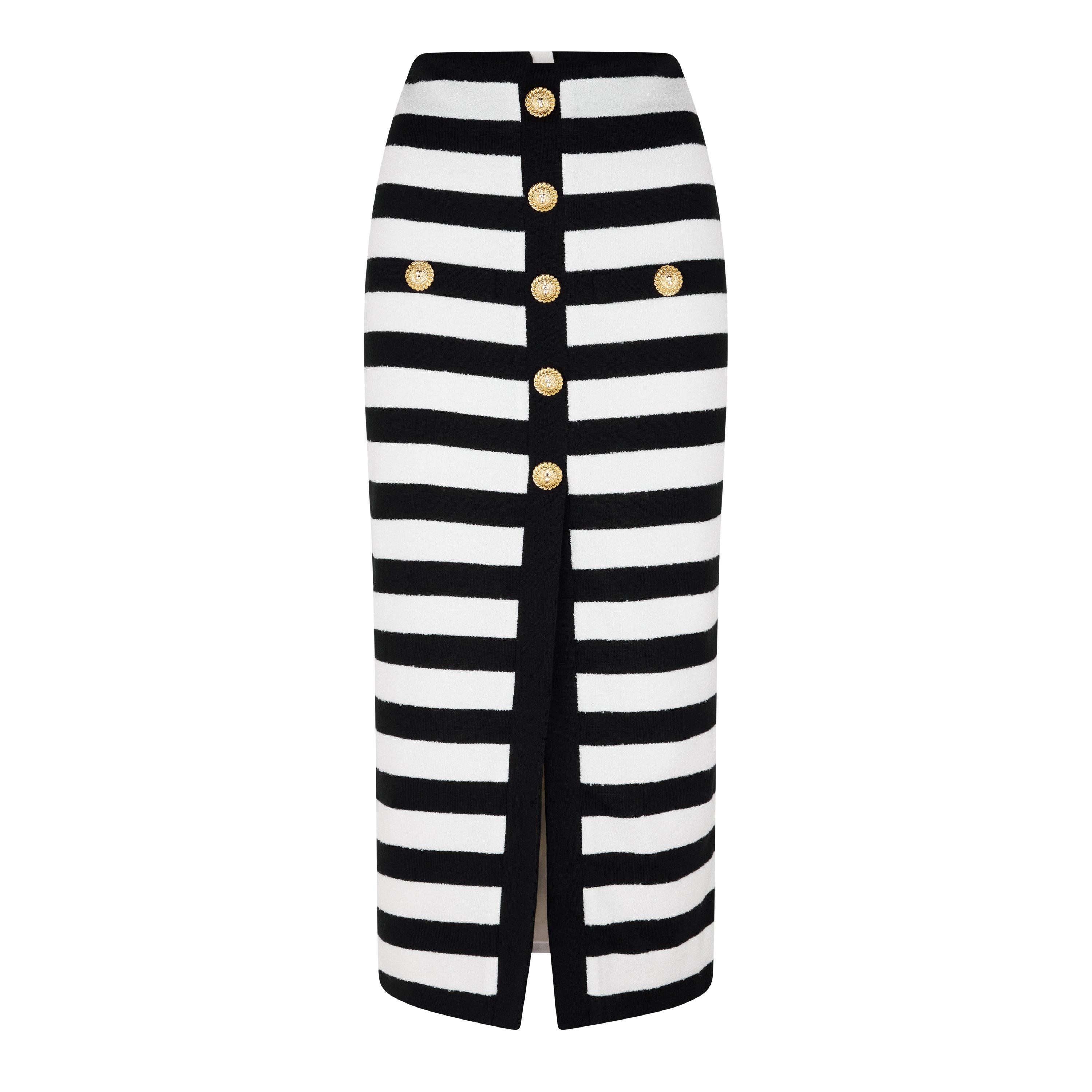 Noir/Blanc - Balmain - Striped Jersey Skirt - 5