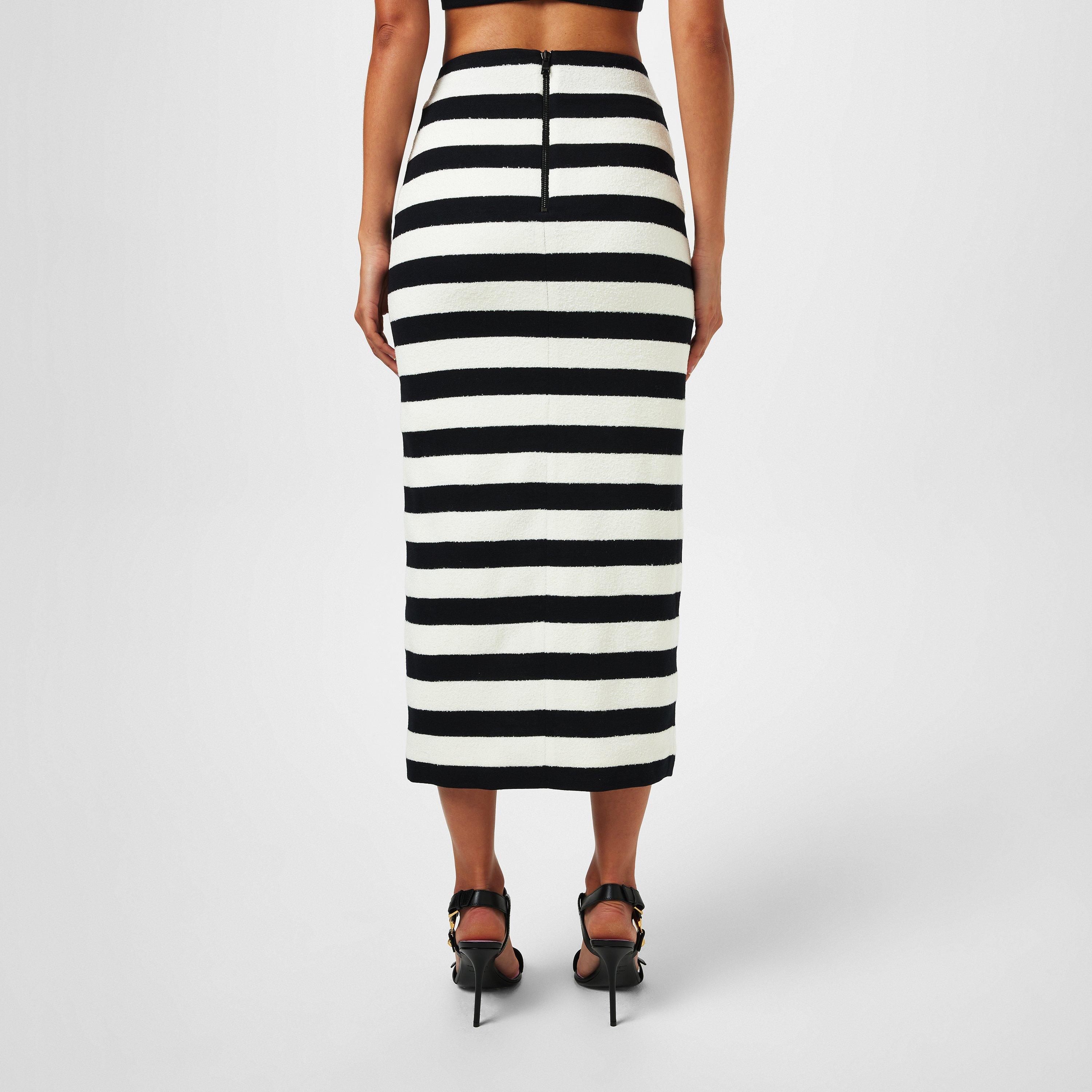 Noir/Blanc - Balmain - Striped Jersey Skirt - 3