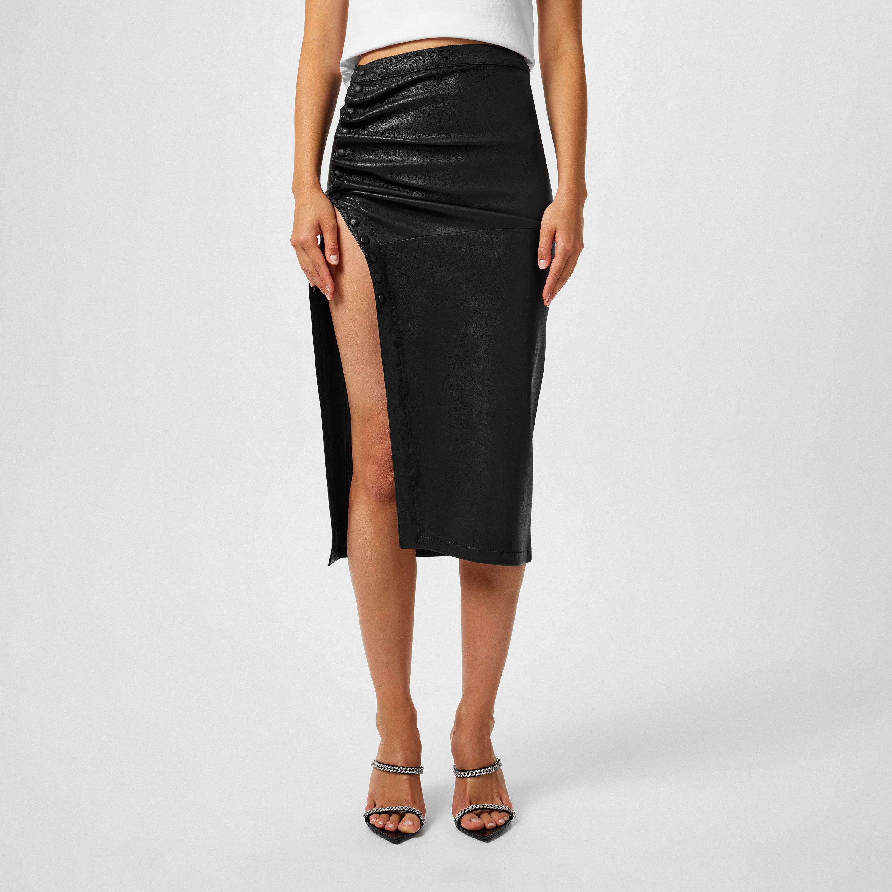 Rabanne Midi Leather Skirt - Black - Size 40