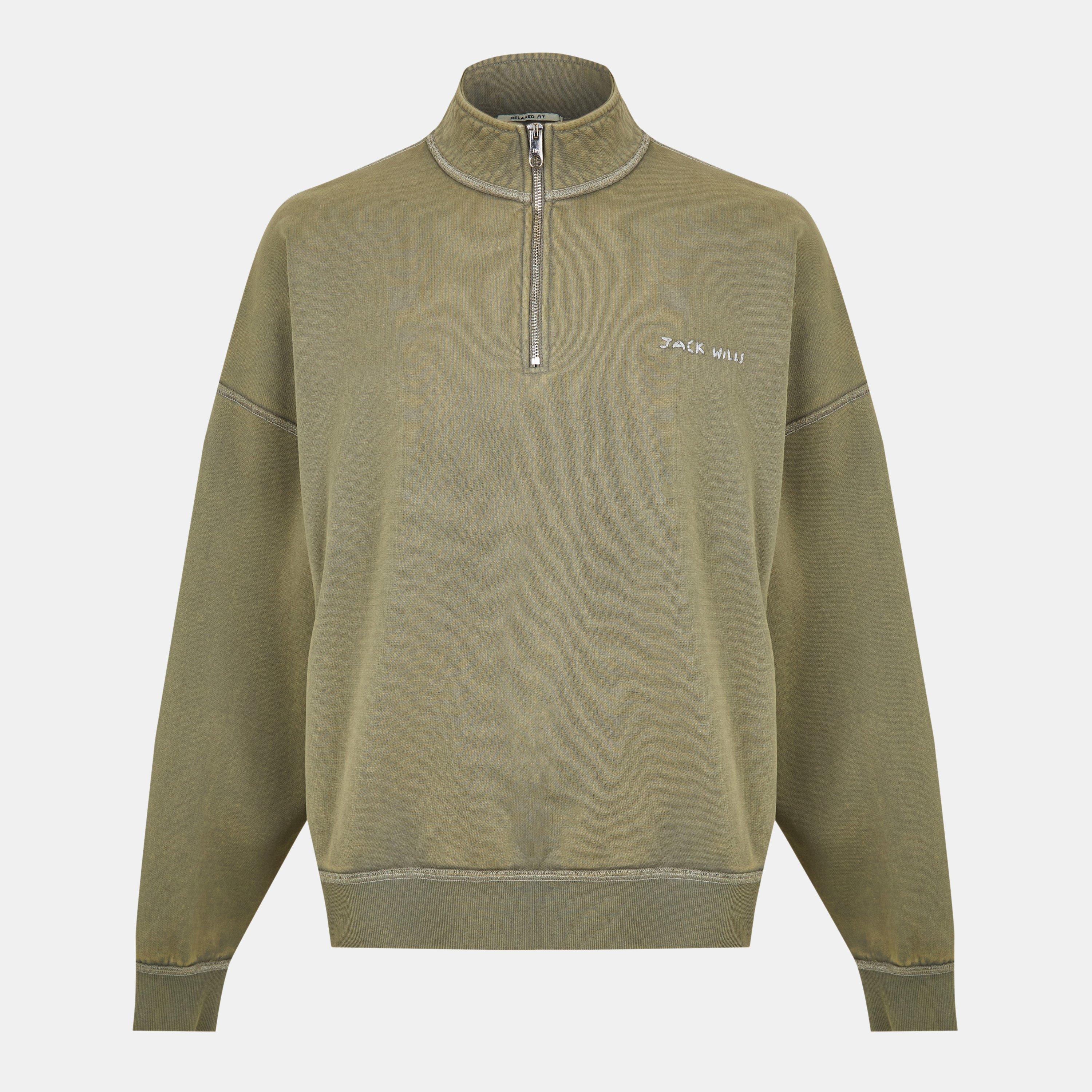 Jack Wills Men's Quarter-Zip Fleece - Silver Sage - S