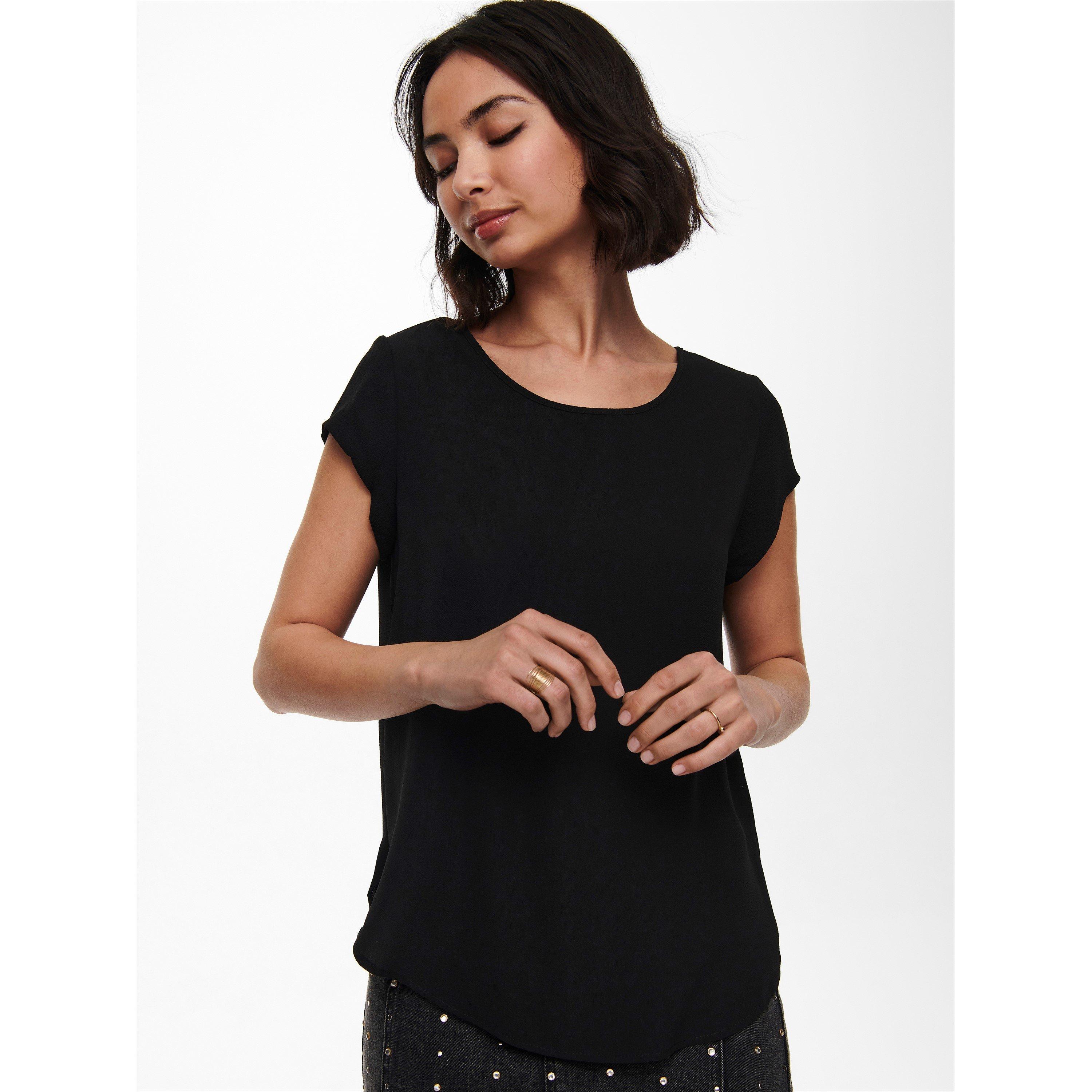 Black - Only - Women's Solid Short-Sleeve Blouse - 2