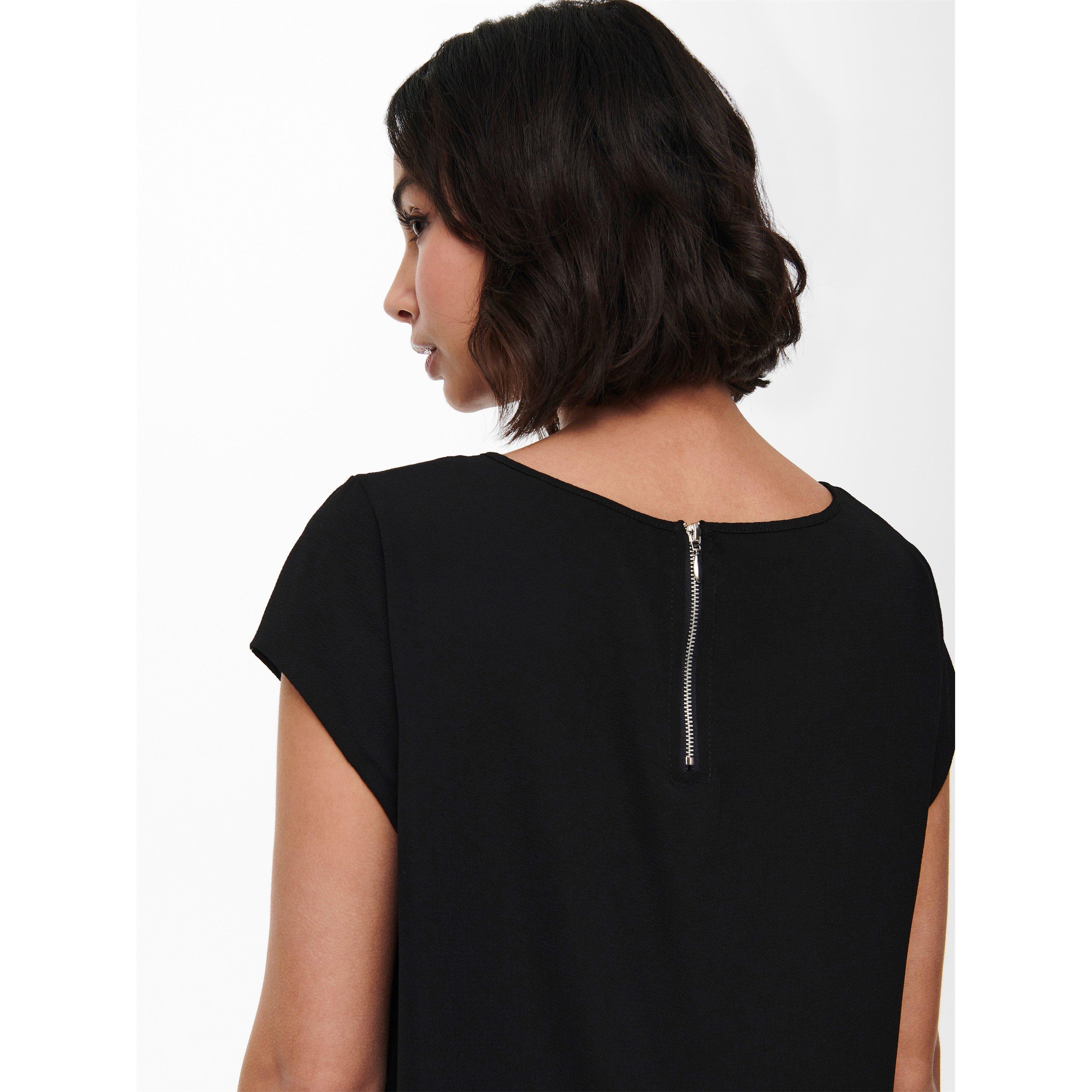 Black - Only - Women's Solid Short-Sleeve Blouse - 4