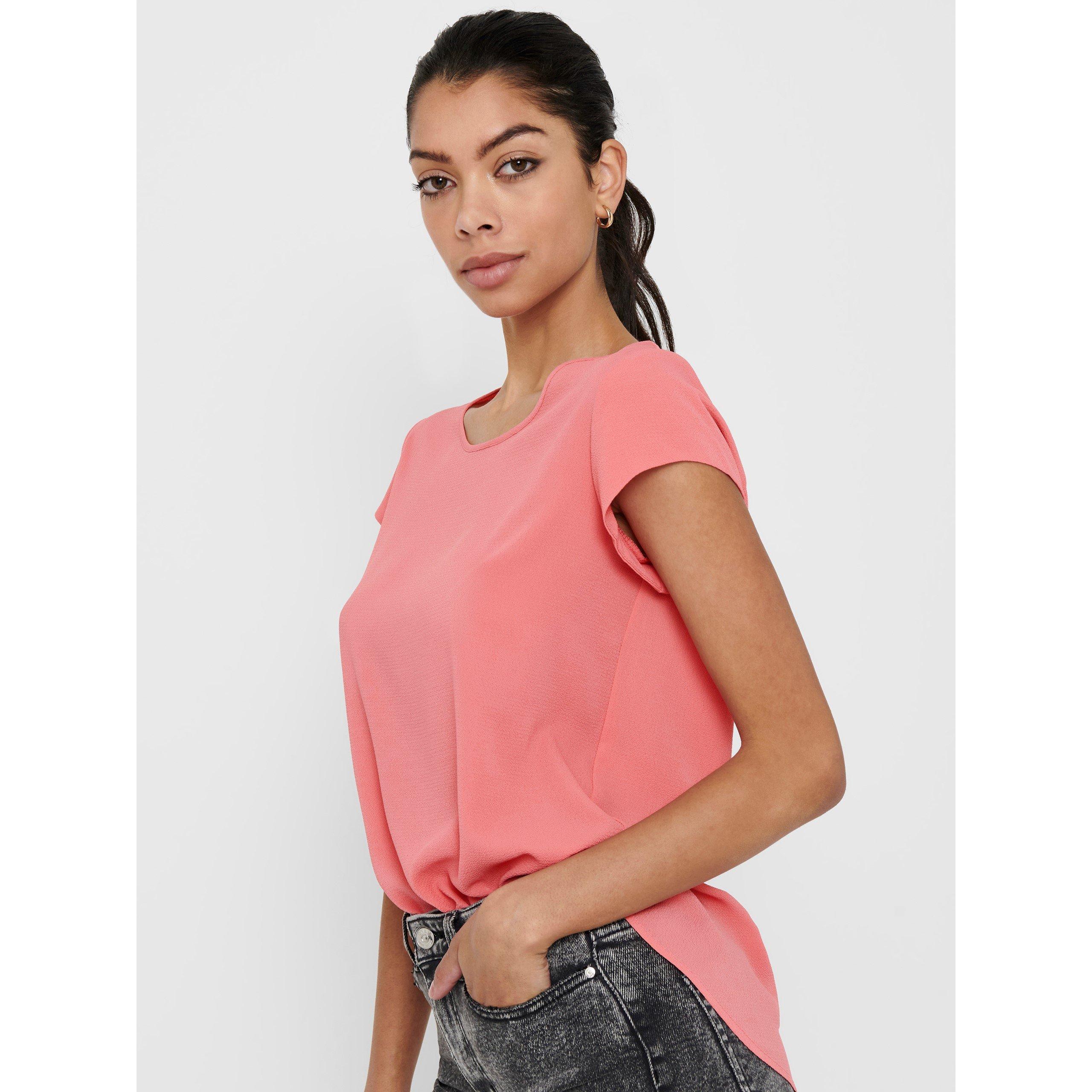 Tea Rose - Only - Women's Solid Short-Sleeve Blouse - 2