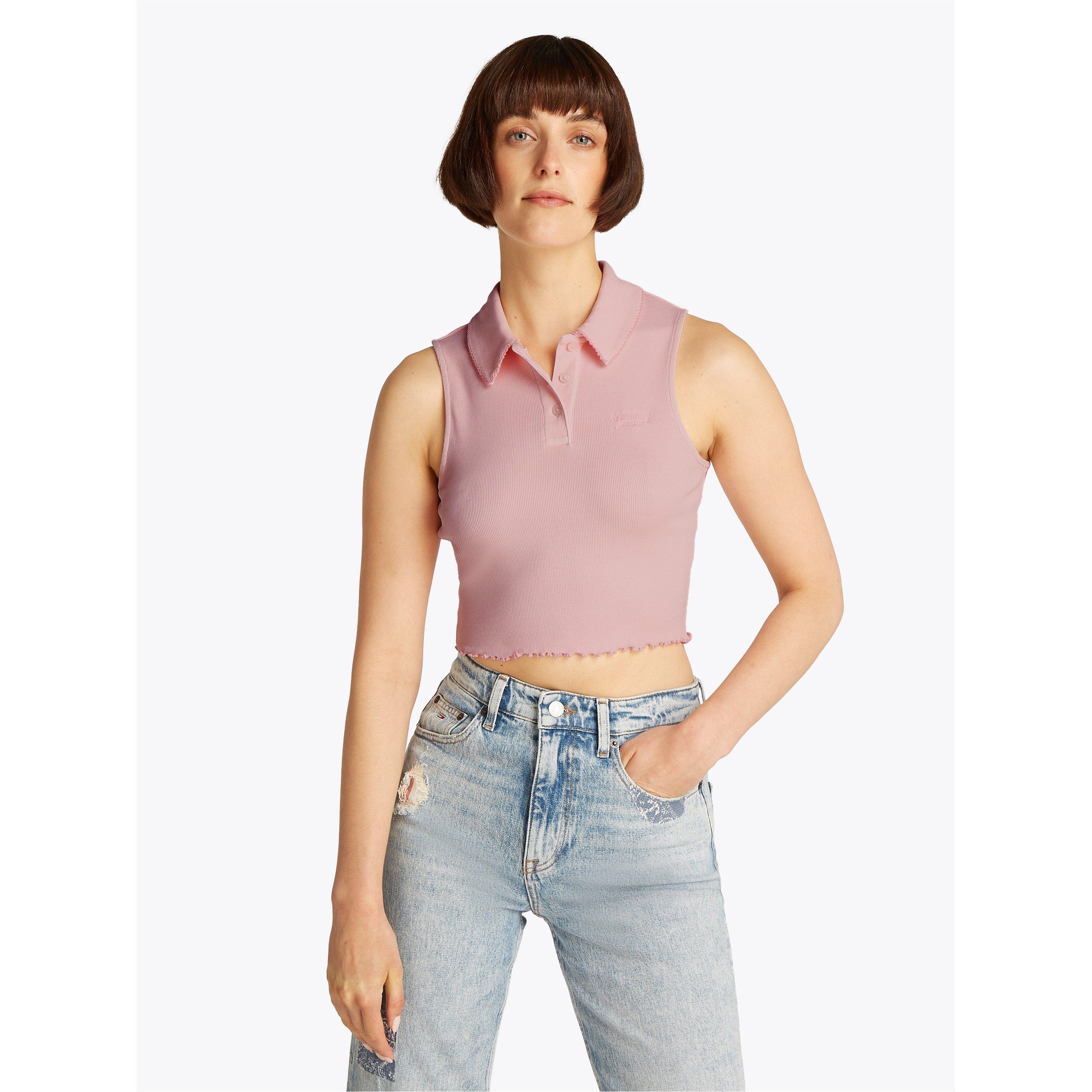 Dragocjeno roza - Tommy Jeans - Women's Cropped Short-Sleeve Polo Shirt - 3