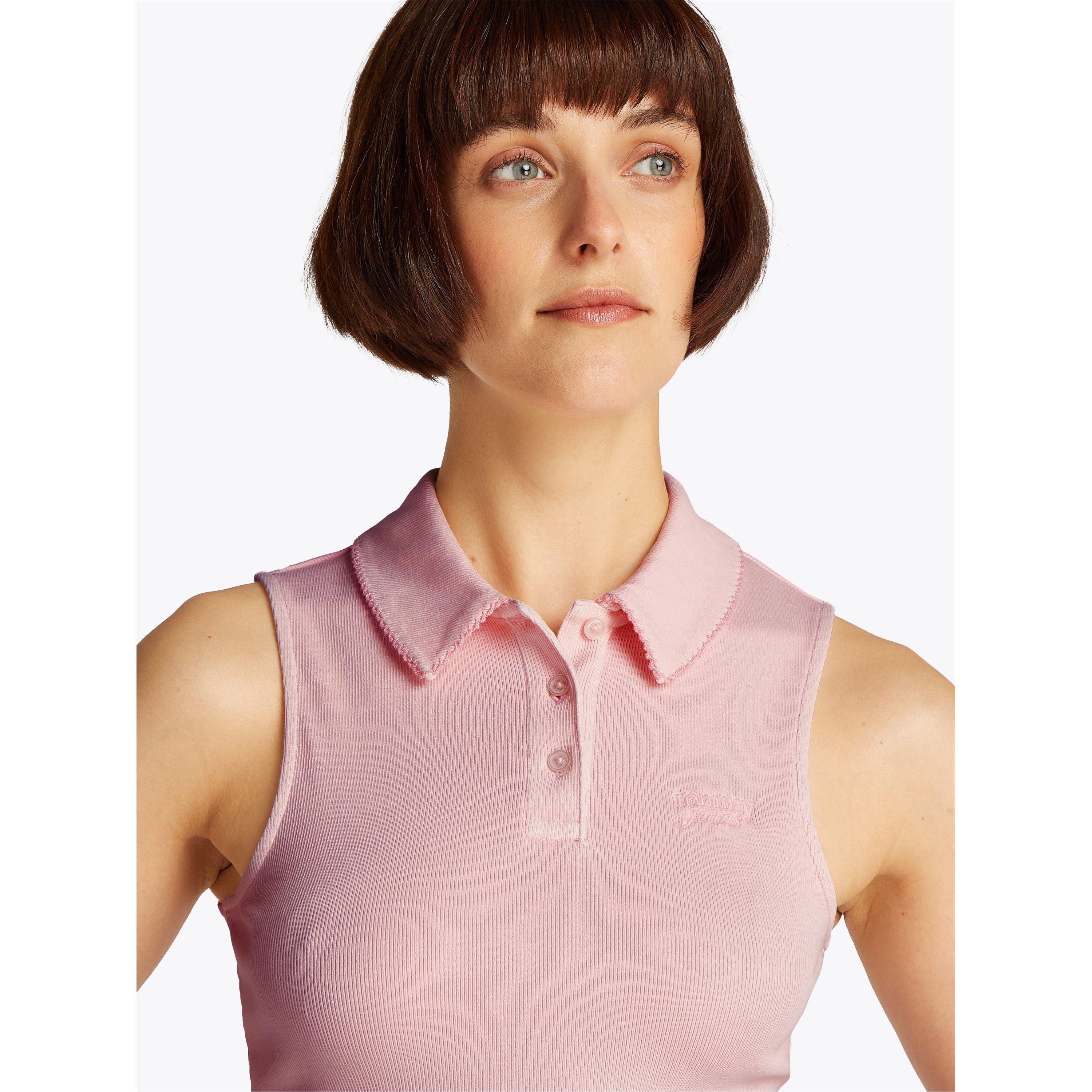 Dragocjeno roza - Tommy Jeans - Women's Cropped Short-Sleeve Polo Shirt - 4