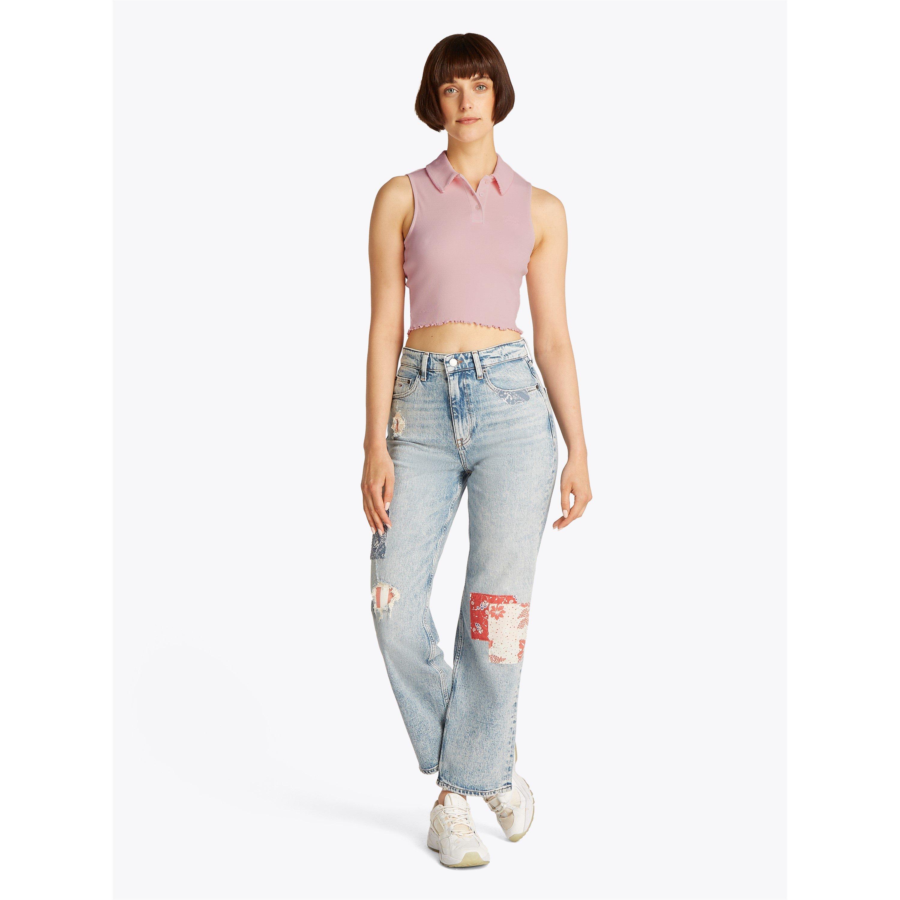 Dragocjeno roza - Tommy Jeans - Women's Cropped Short-Sleeve Polo Shirt - 5