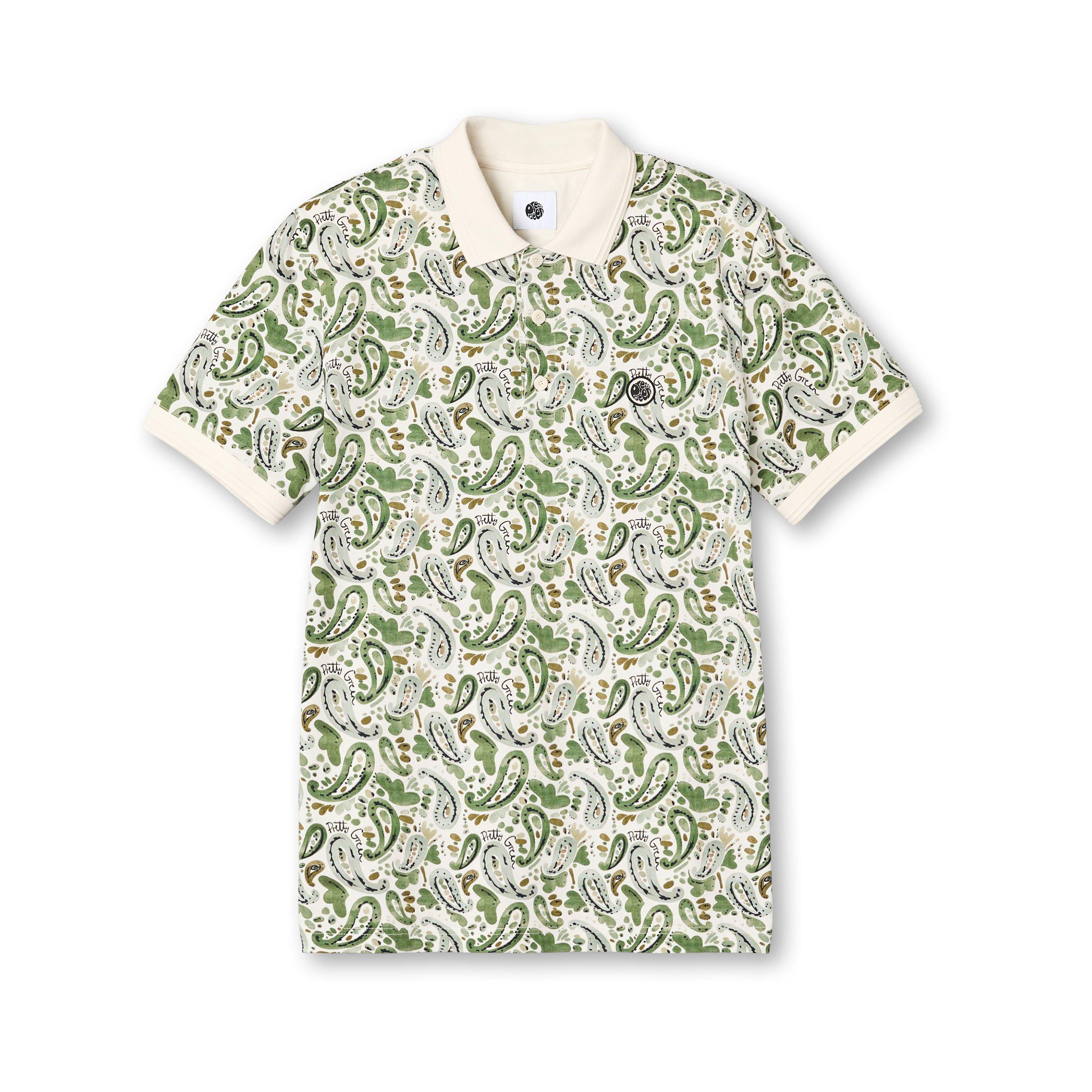 Stone - Pretty Green - Men's Aquarelle Paisley Short-Sleeve Polo Shirt - 1