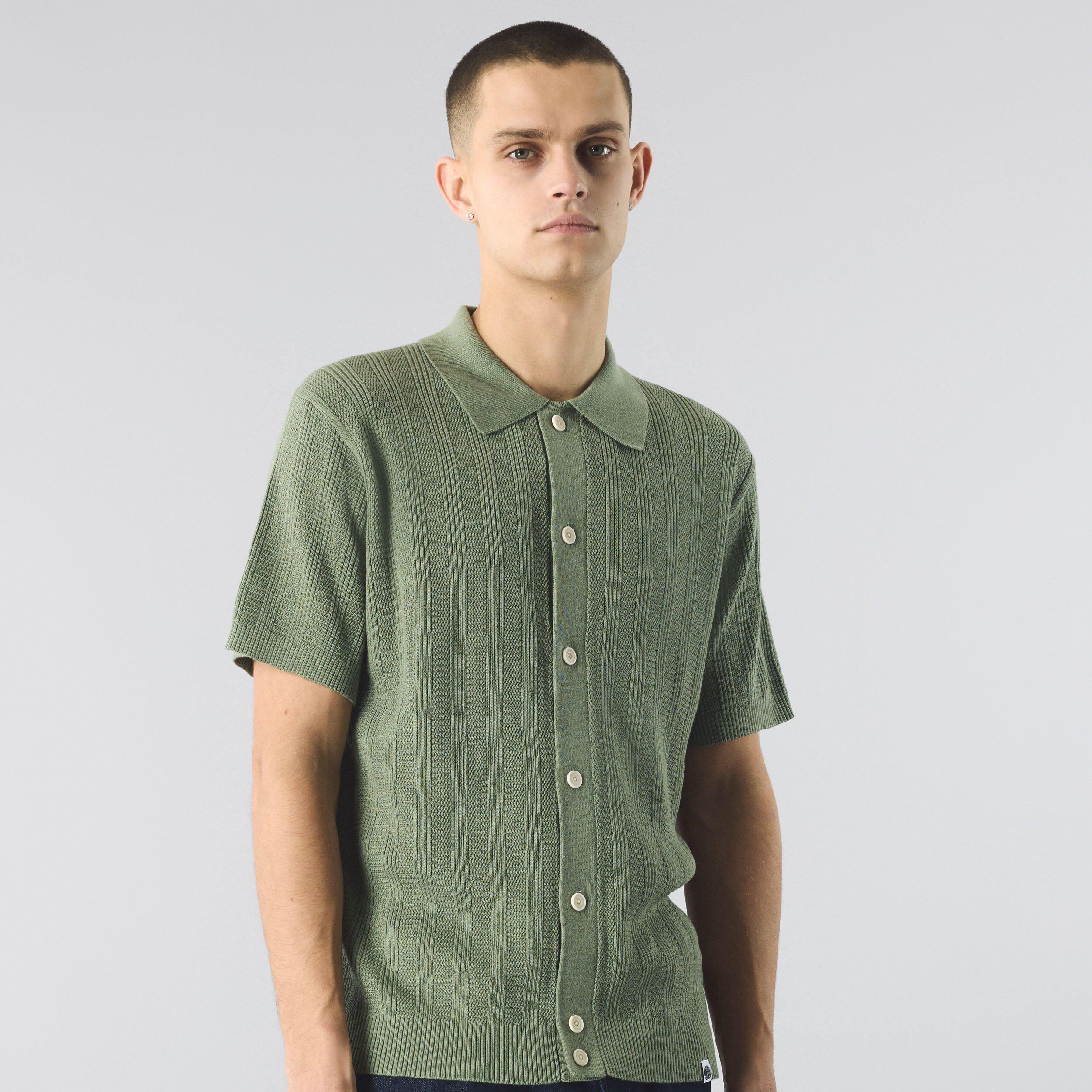 Pretty Men's Short-Sleeve Plain Shirt Green - X Large