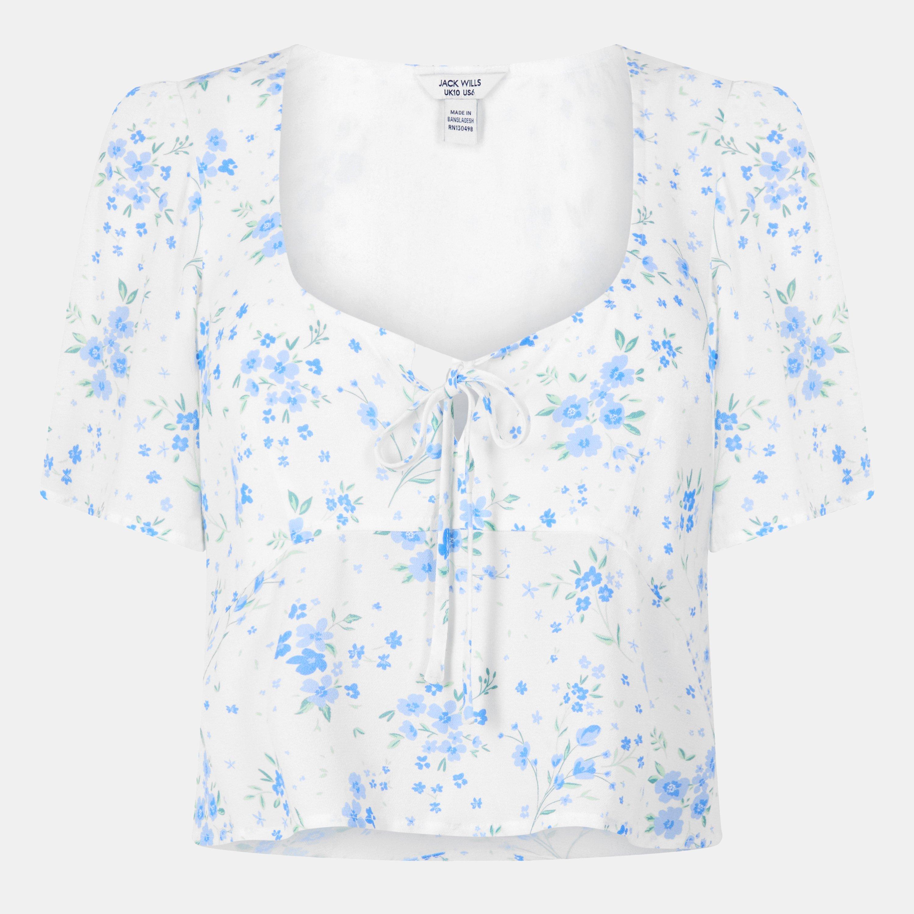 Jack Wills Women's Jw Keyhole Short-Sleeve Blouse - White Ditsy - 6 (2XS)