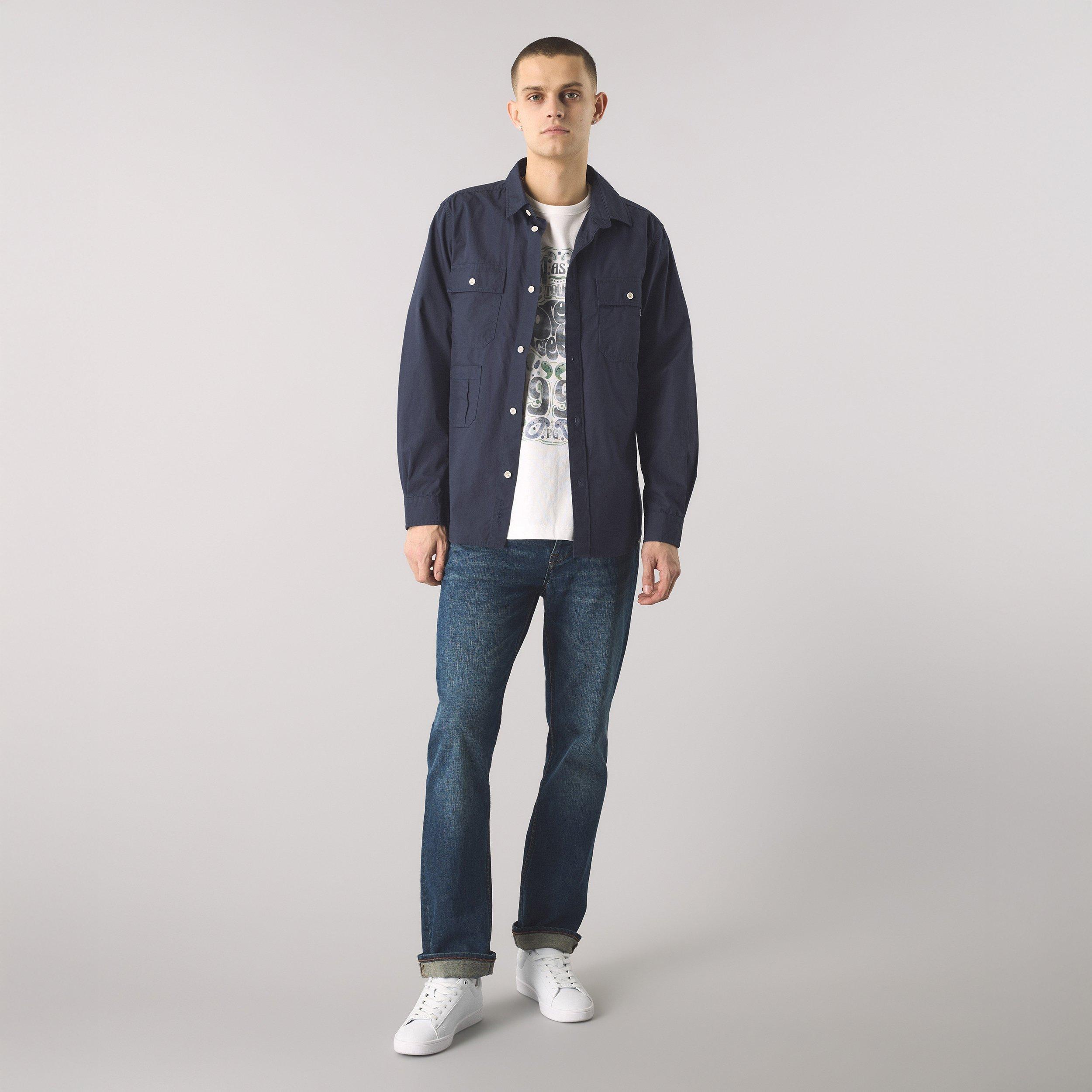 Navy - Pretty Green - Men's Brentwood Long-Sleeve Plain Shirt - 2