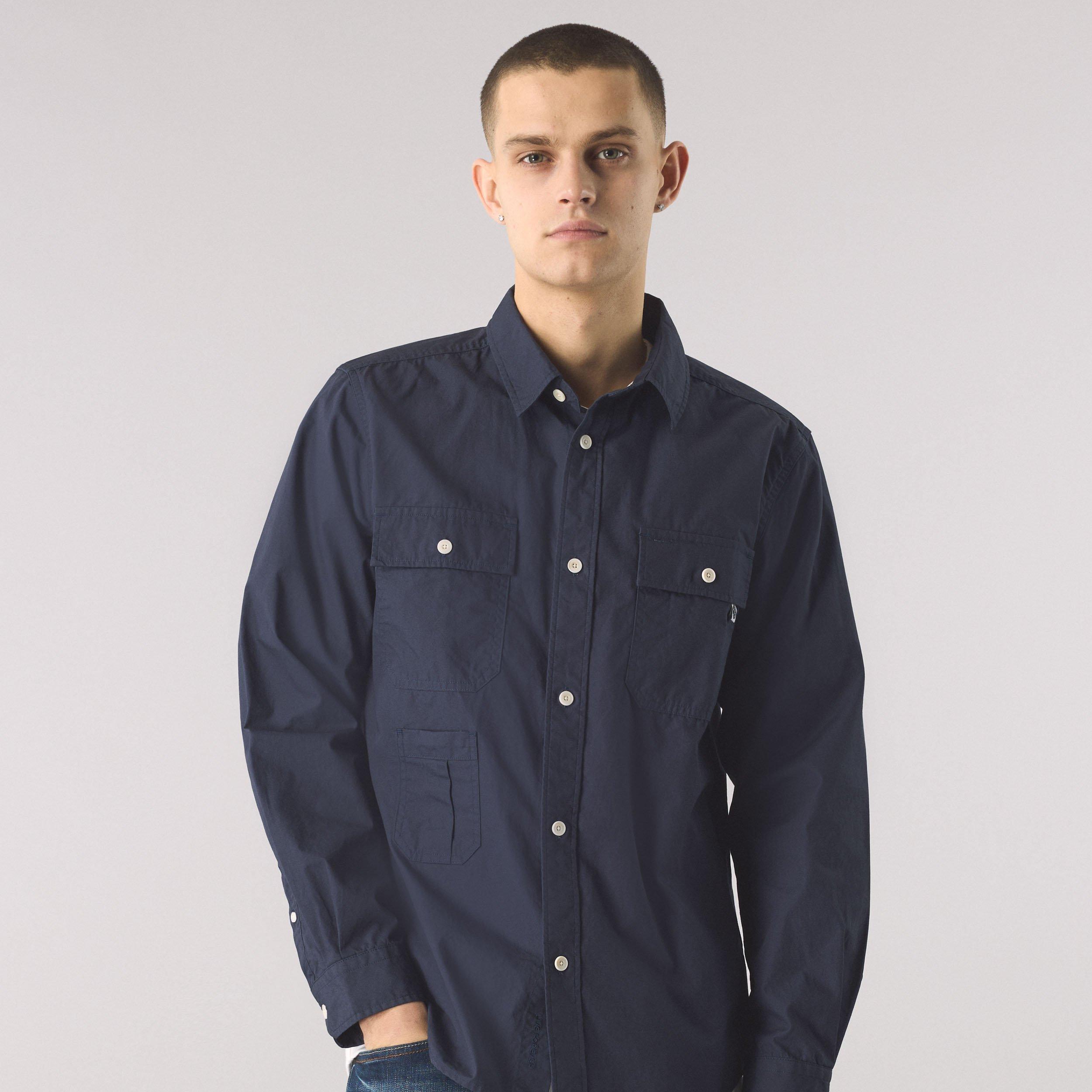 Navy - Pretty Green - Men's Brentwood Long-Sleeve Plain Shirt - 3