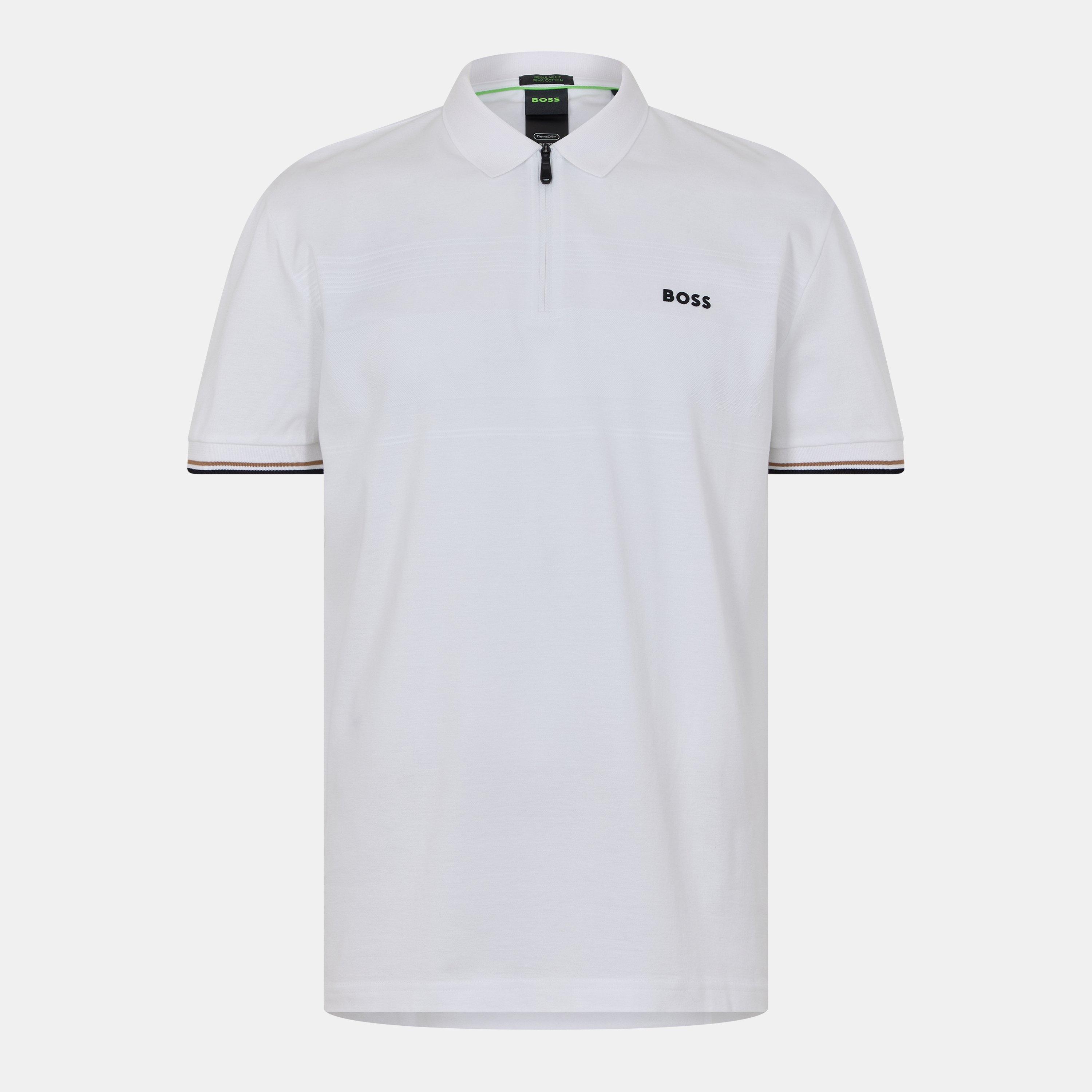 Boss Men's Philix Pima Green Cotton Short Sleeve Polo Shirt - White 100 - XL
