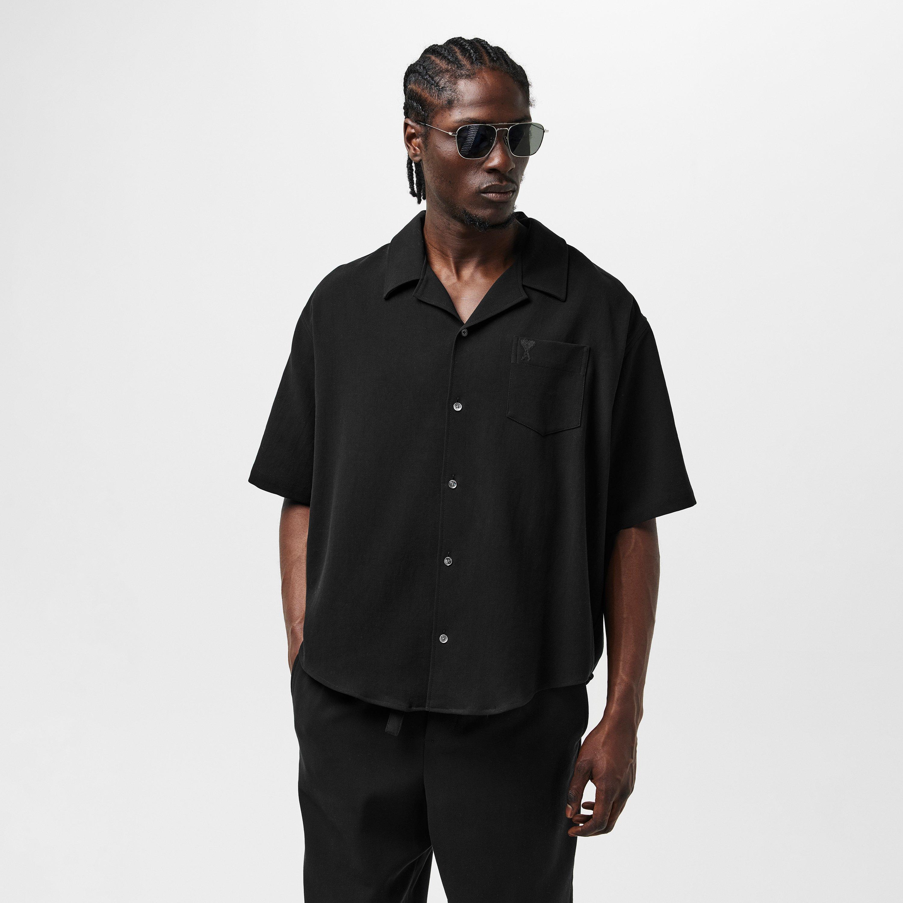 Black - Ami Paris - Men's Camp Short-Sleeve Plain Shirt - 3