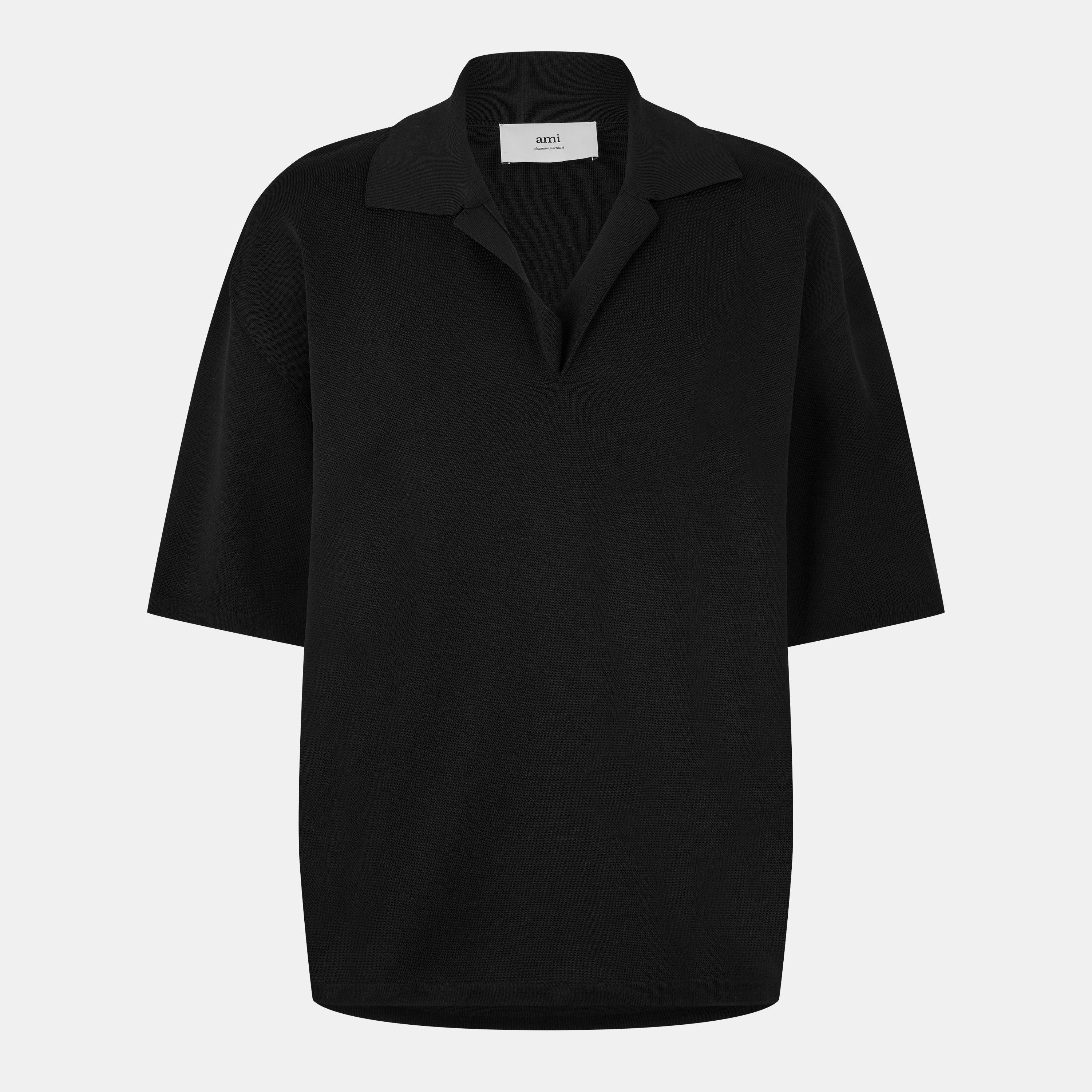 Black - Ami Paris - Men's Knitted Short-Sleeve Polo Shirt - 1