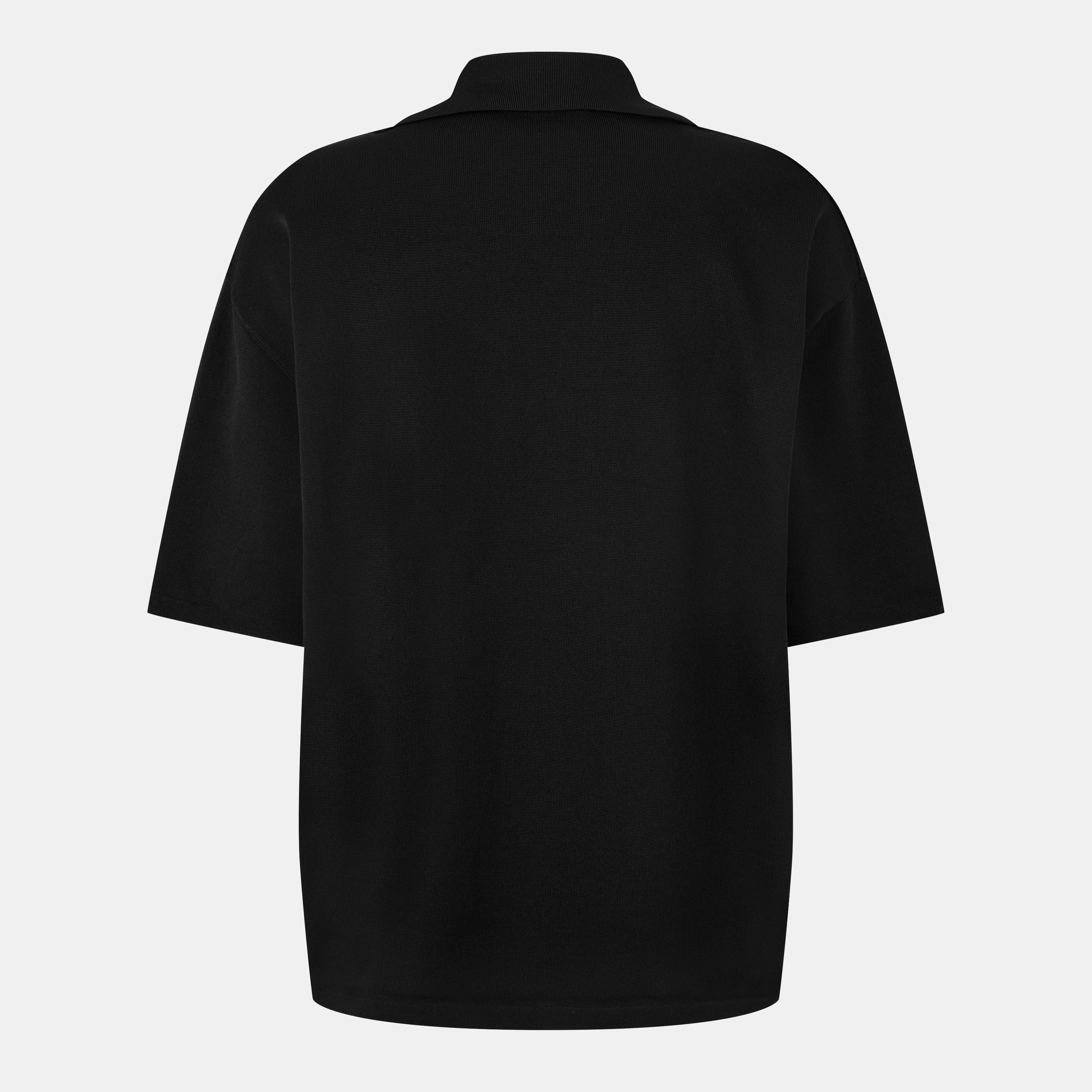 Black - Ami Paris - Men's Knitted Short-Sleeve Polo Shirt - 2