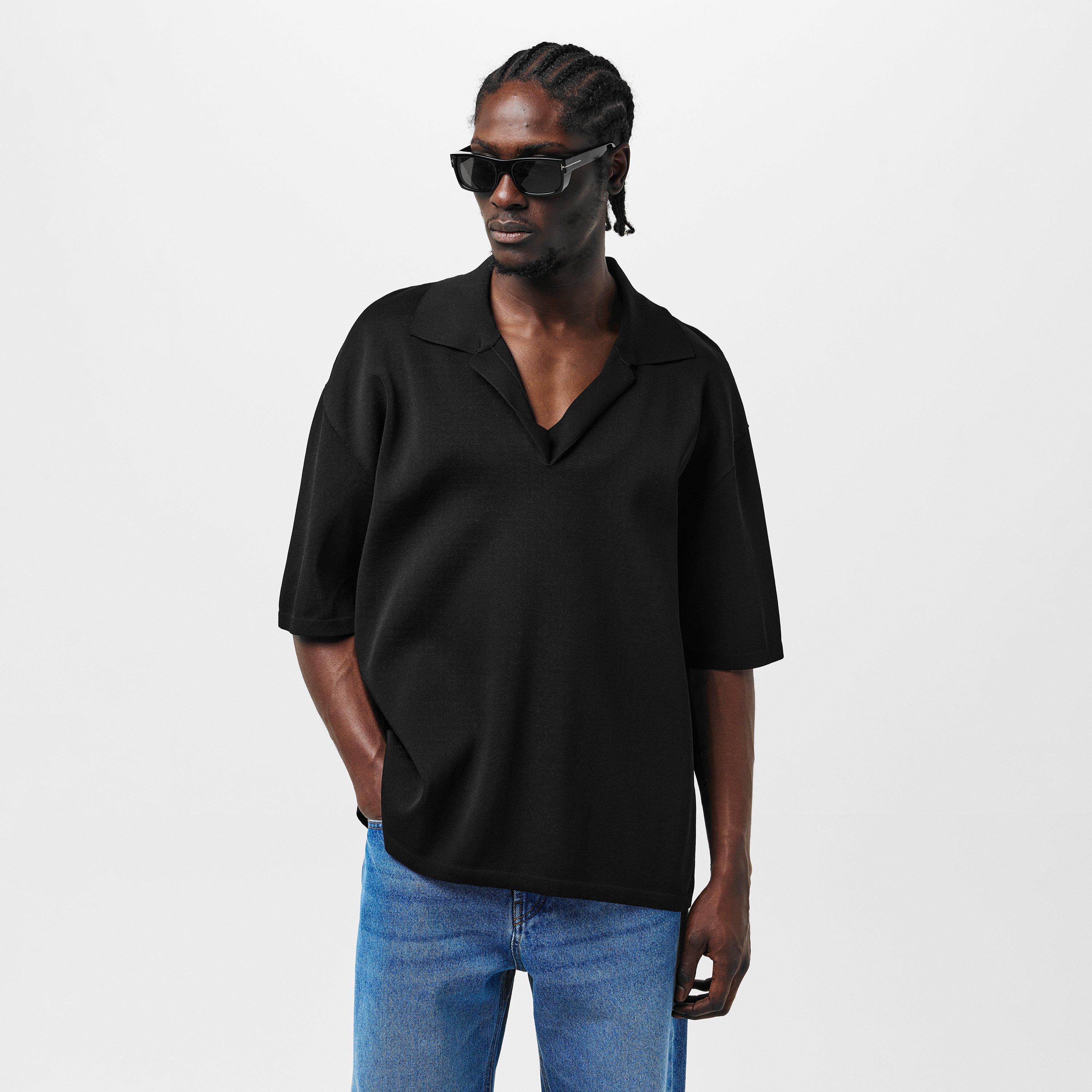 Black - Ami Paris - Men's Knitted Short-Sleeve Polo Shirt - 3