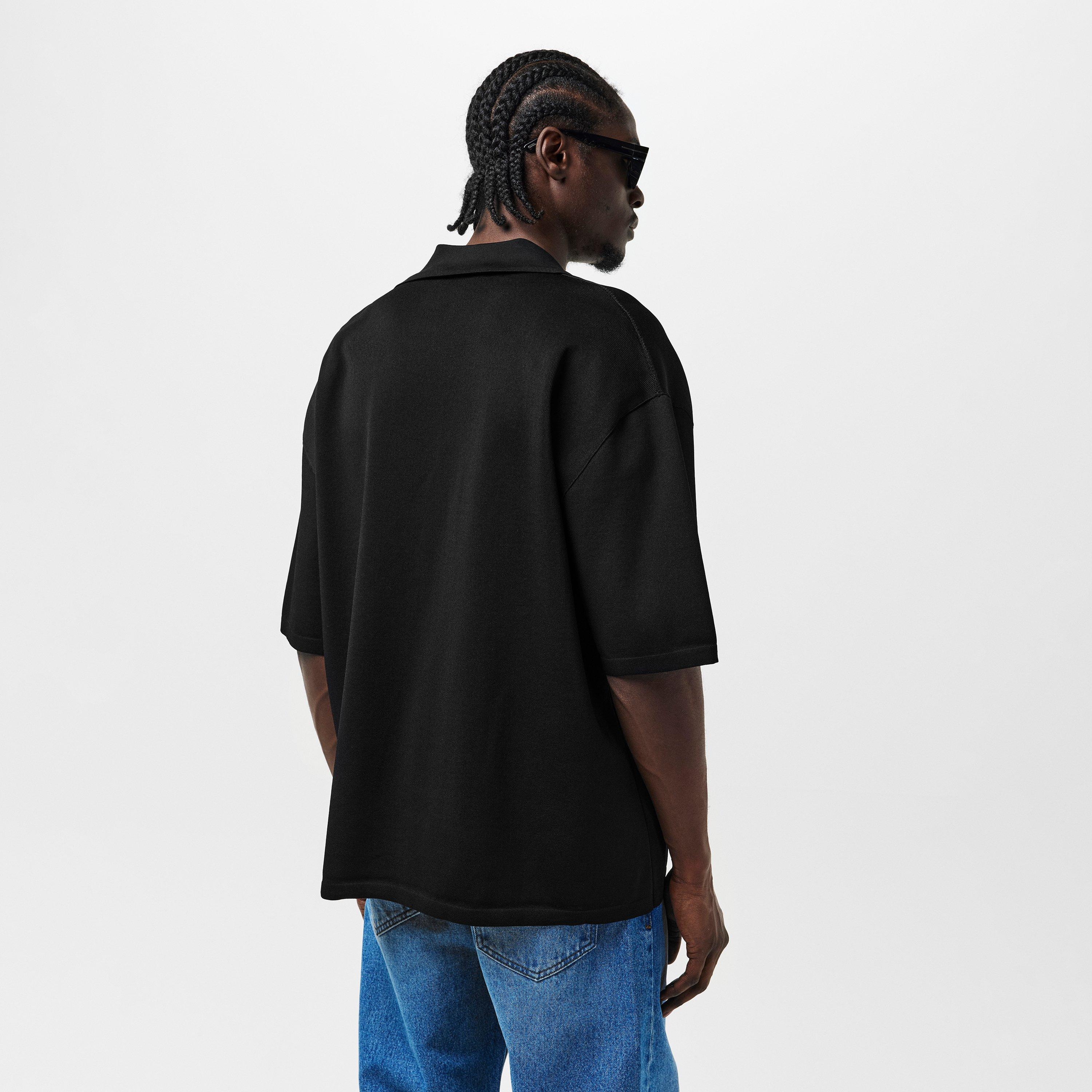 Black - Ami Paris - Men's Knitted Short-Sleeve Polo Shirt - 4