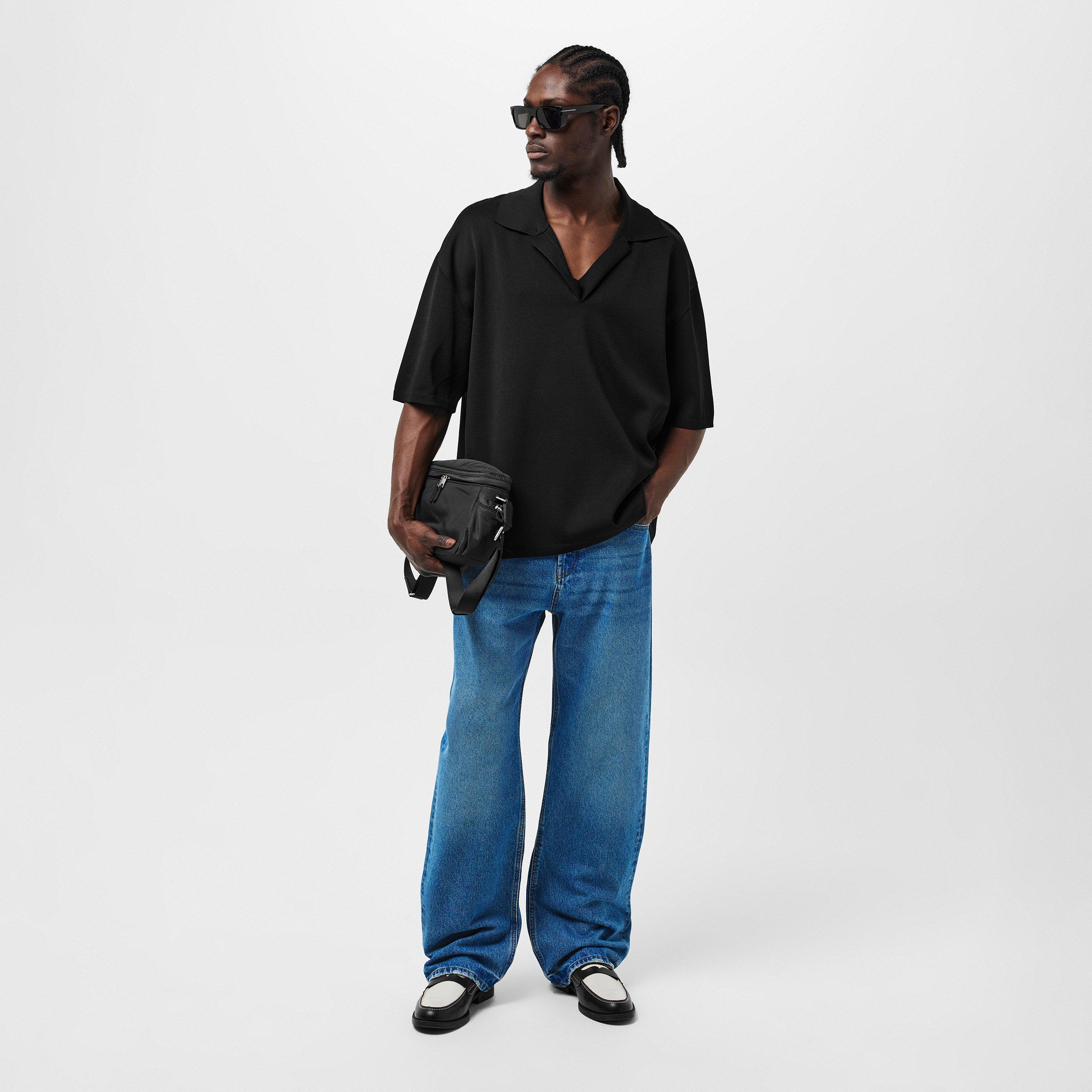 Black - Ami Paris - Men's Knitted Short-Sleeve Polo Shirt - 6