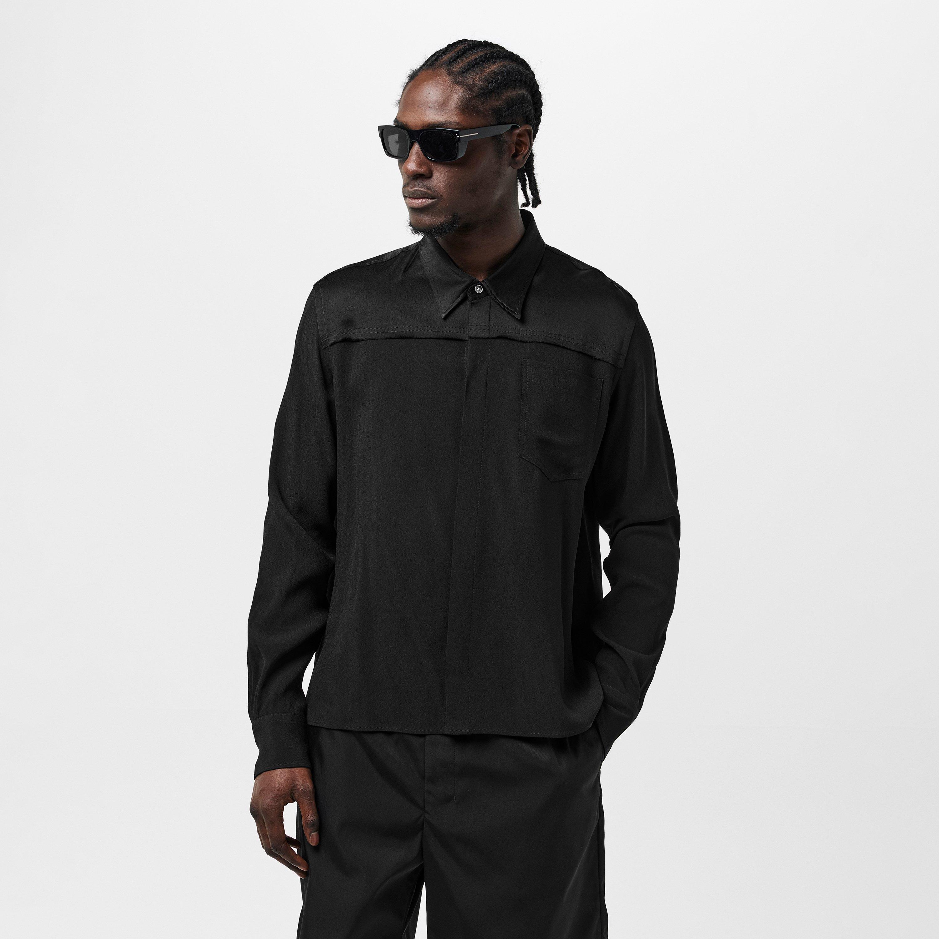 Black - Ami Paris - Men's Viscose Long-Sleeve Plain Shirt - 3