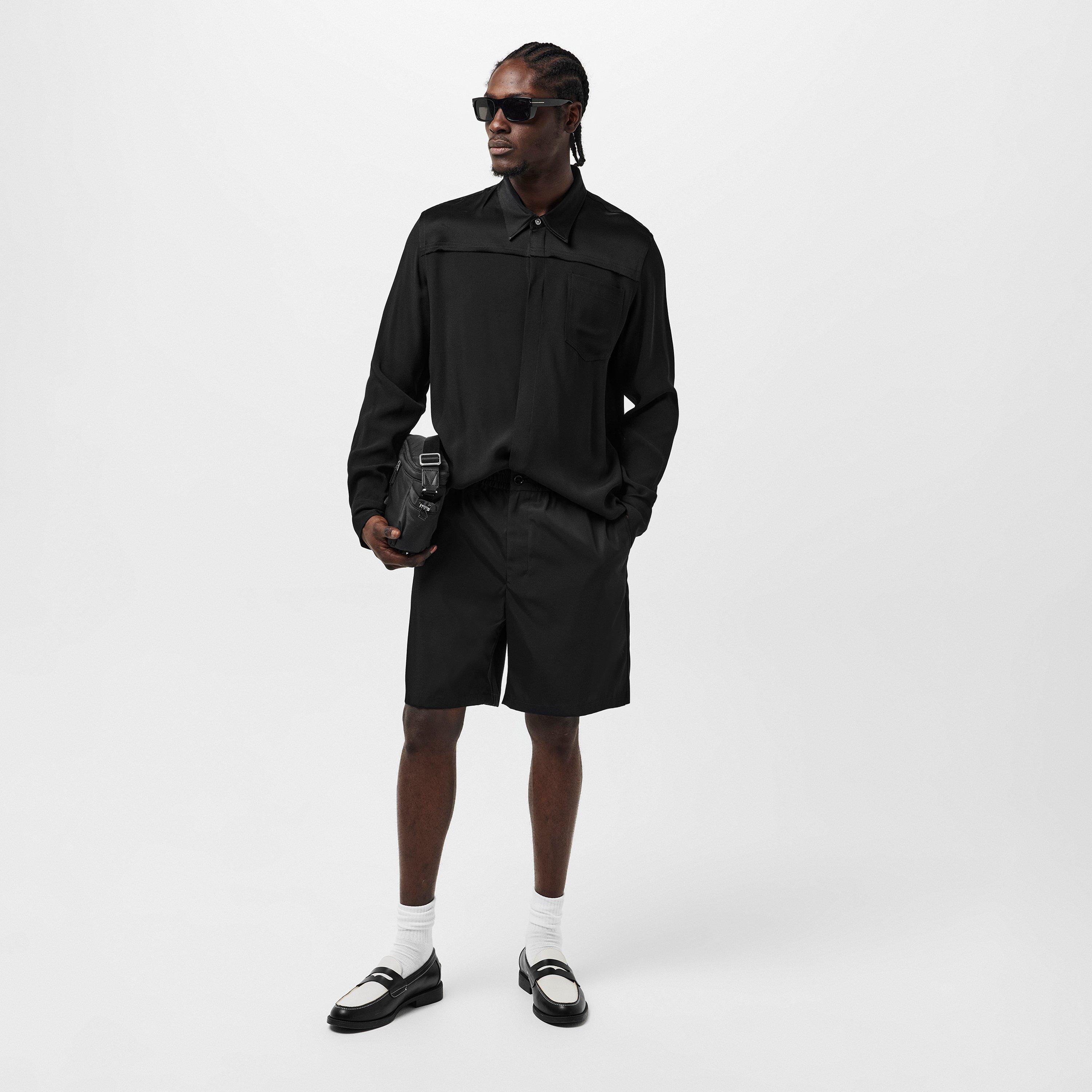 Black - Ami Paris - Men's Viscose Long-Sleeve Plain Shirt - 6